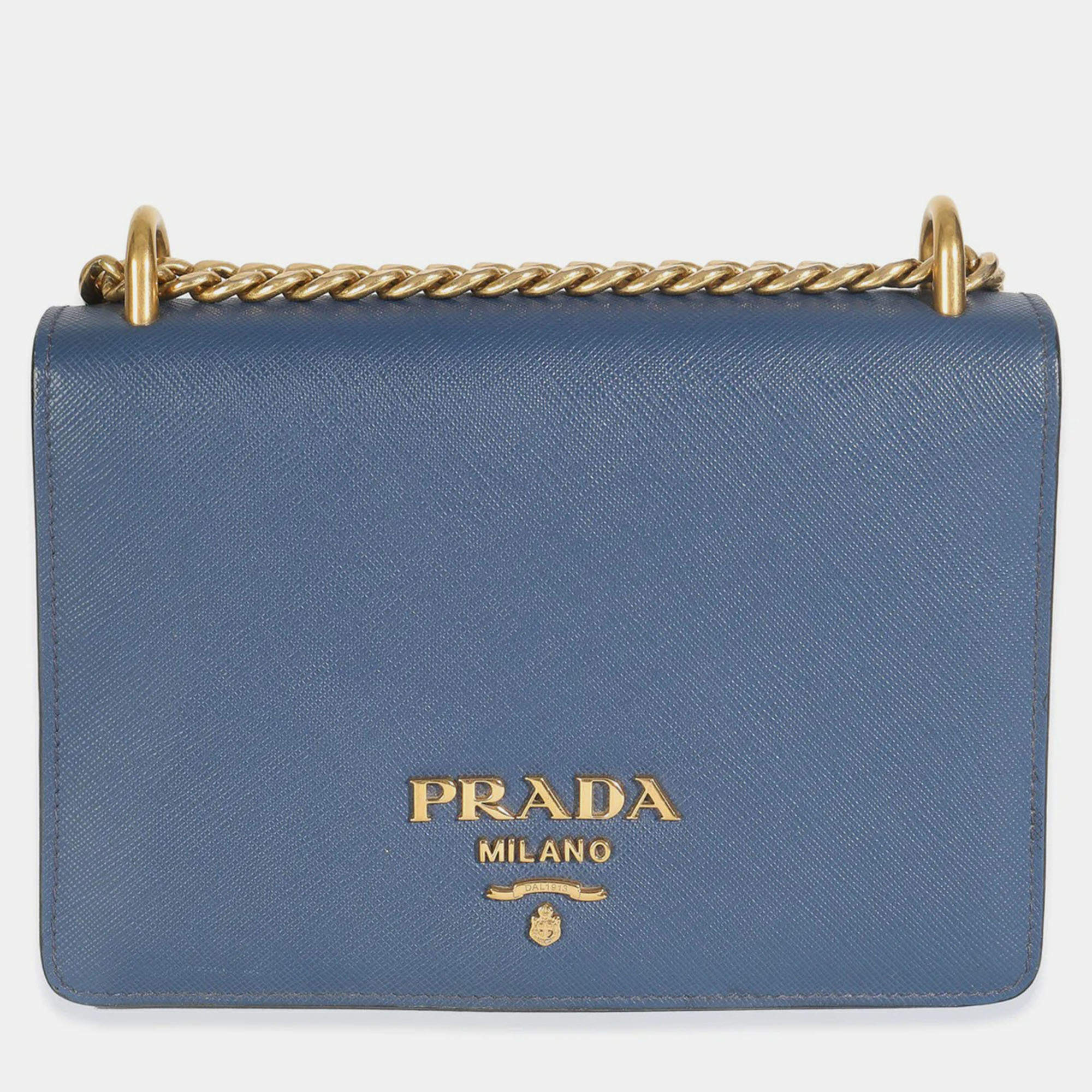 Pre Owned Prada Bluette Saffiano Lux Mini Chain Bag