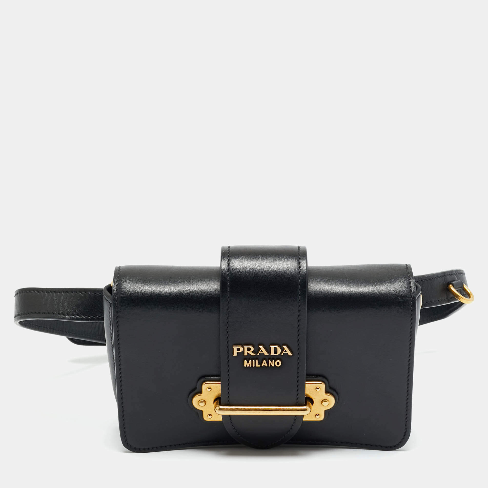 Pre Owned Prada Black Leather Cahier Convertible Belt Bag