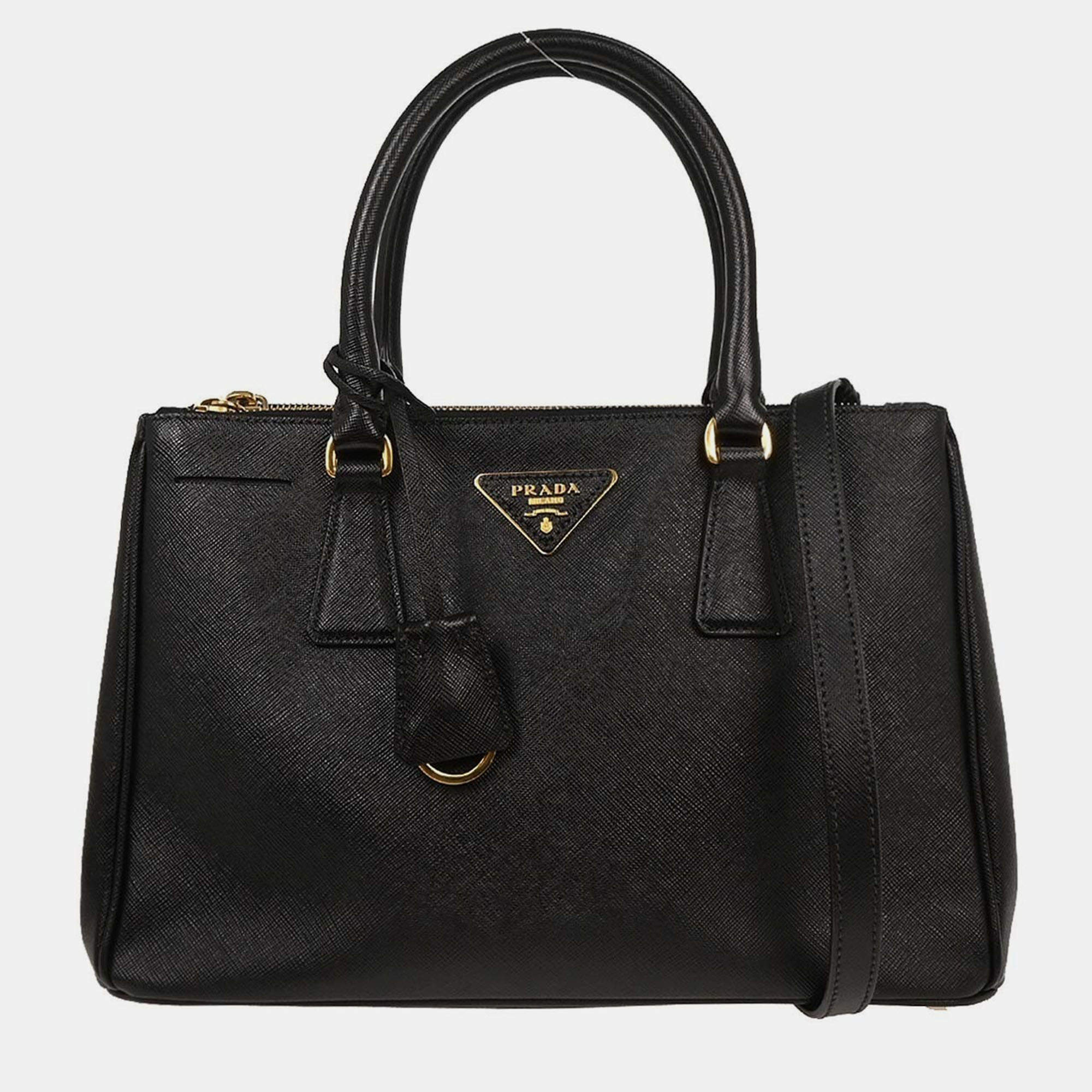 Pre Owned حقيبة يد برادا غاليريا 2 طريقة جلد أسود