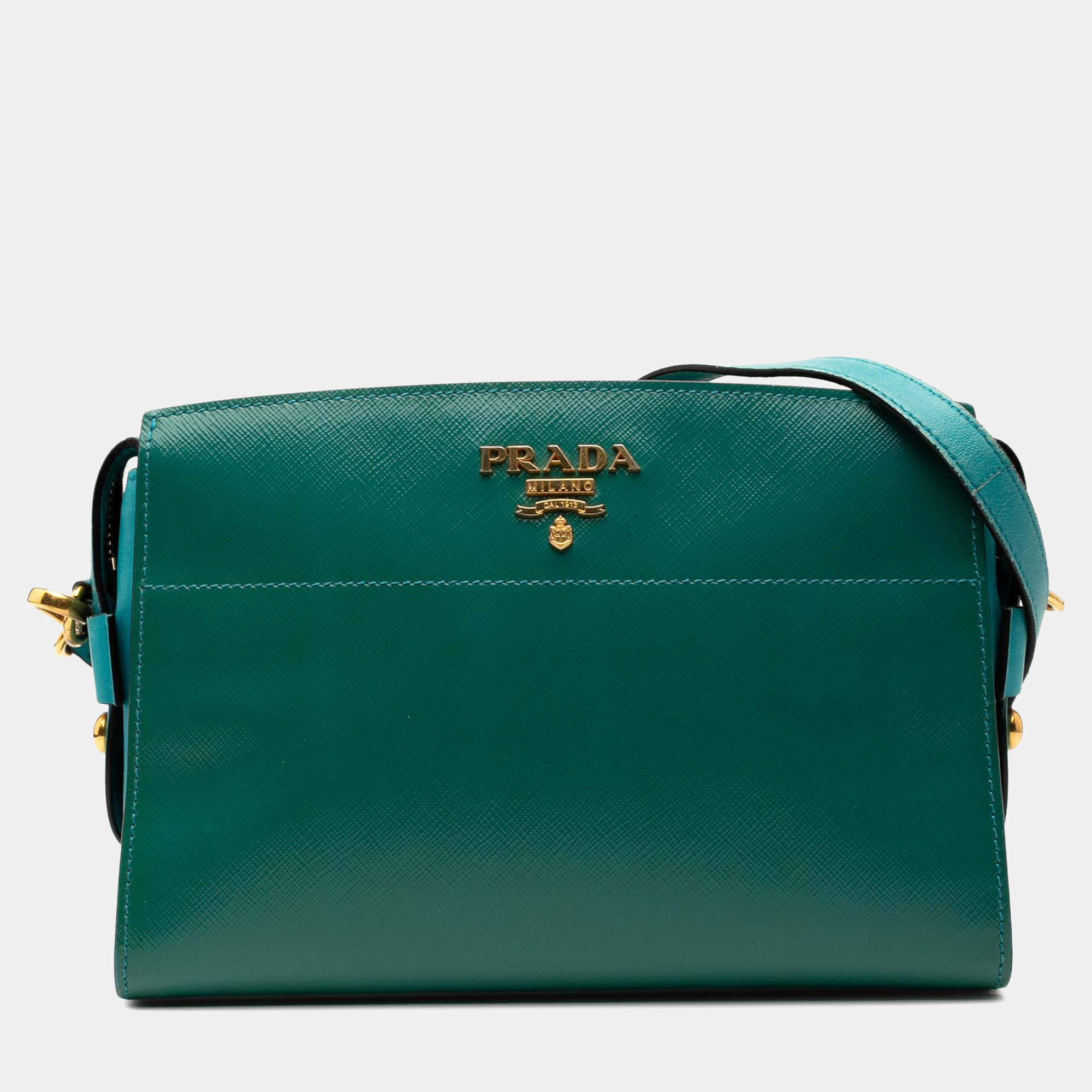 مملوكة مسبقًا Prada Blue Green Bicolor Saffiano Vernice Esplanade Crossbody