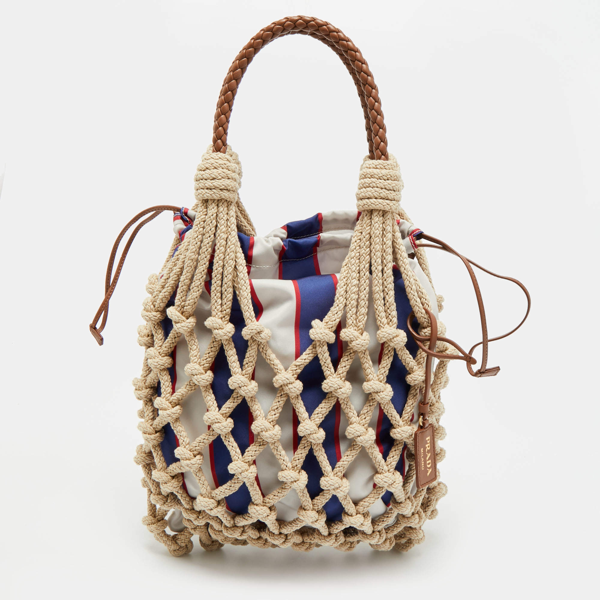 مملوكة مسبقًا Prada Noué Medium Beige/Brown Cord Fabric Bag