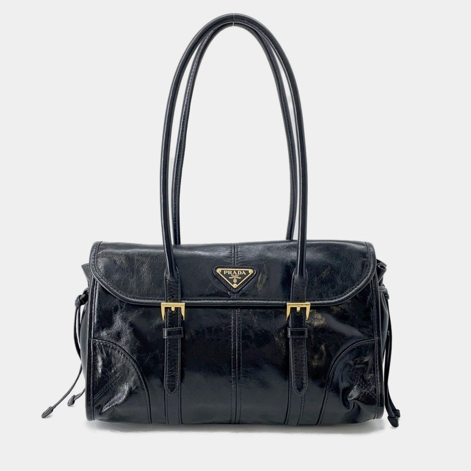 مملوكة مسبقًا Prada Medium Leather Shoulder Bag Black