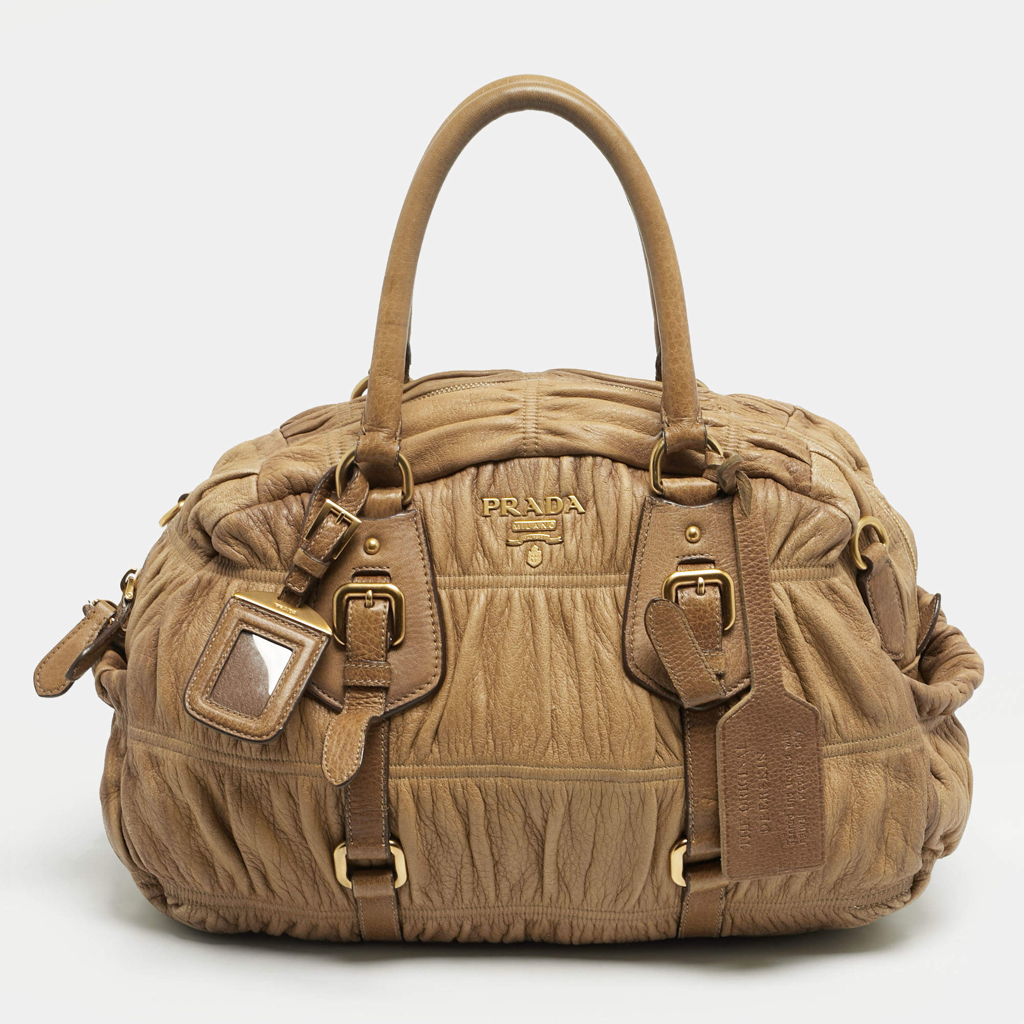 مملوكة مسبقًا Prada Tan Gaufre Leather Satchel