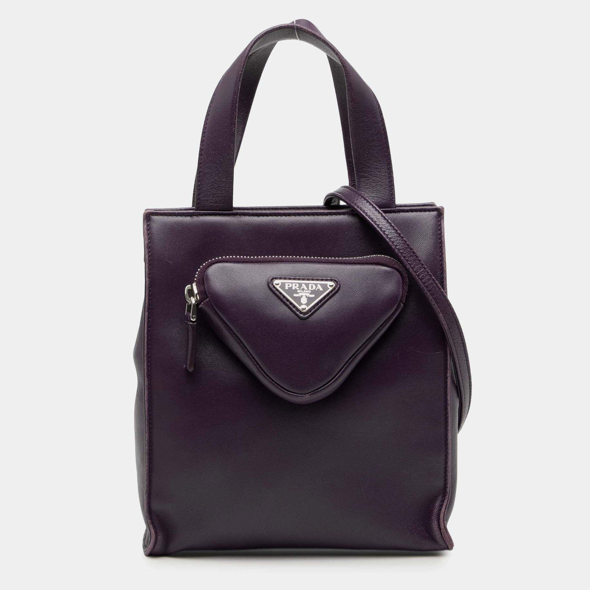 Pre Owned Prada Purple Nappa Front Pocket Satchel