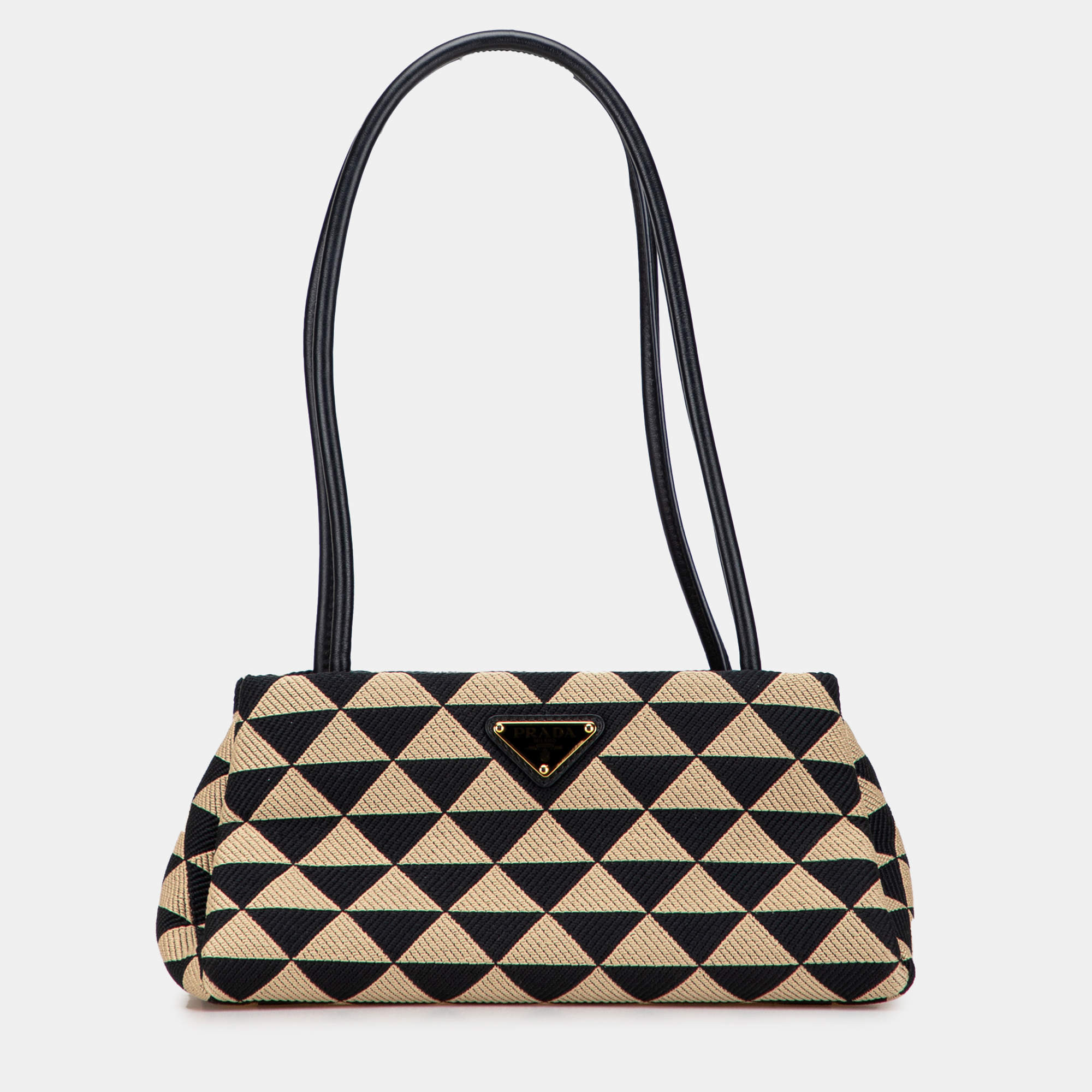 مملوكة مسبقًا Prada Brown Small Triangolo Symbole Jacquard Embroidered Shoulder Bag