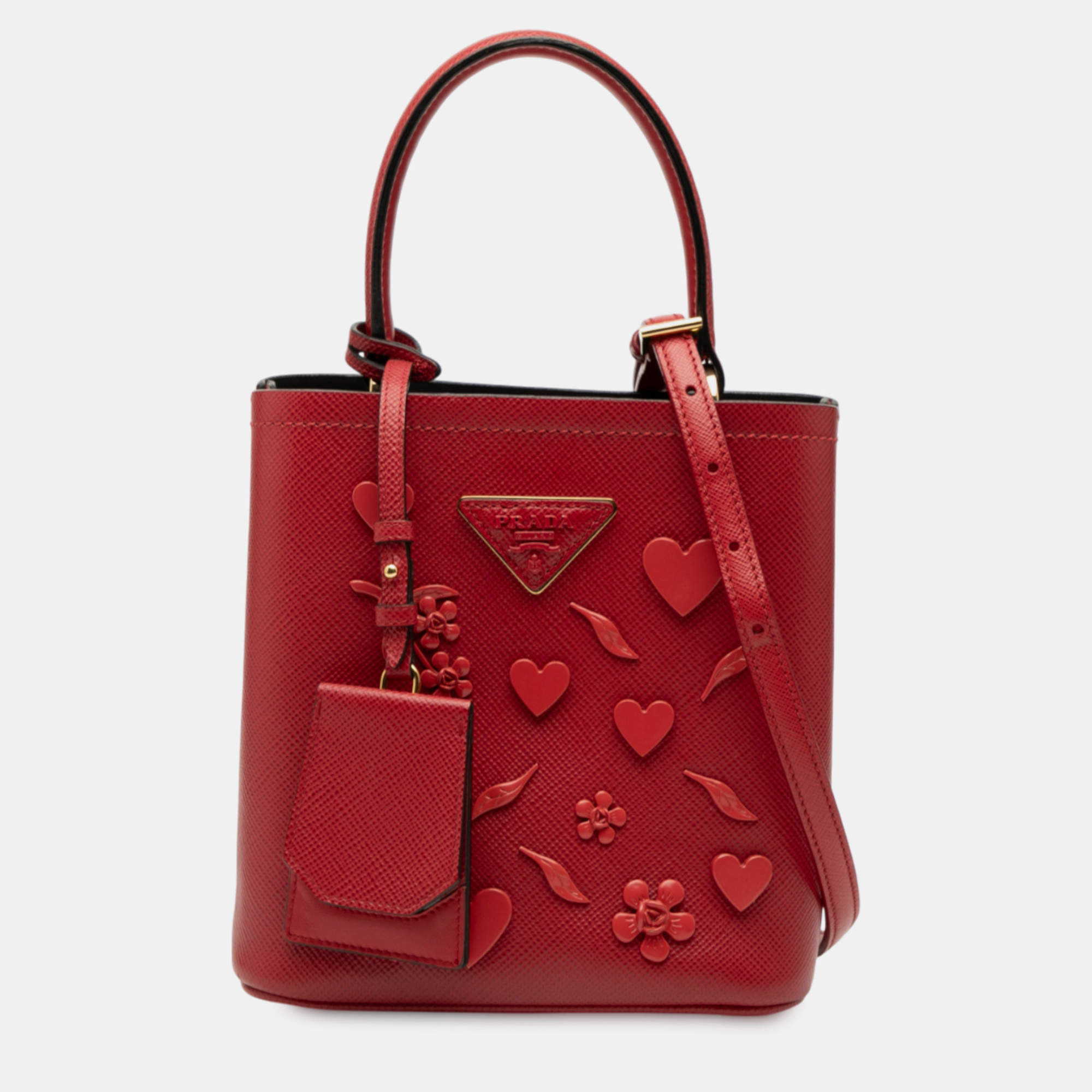 مملوكة مسبقًا Prada Red Small Embellished Saffiano Cuir Panier Satchel