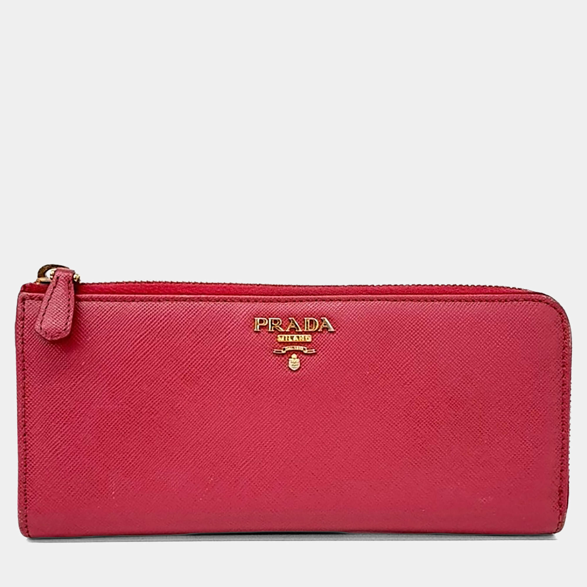 Pre Owned Prada Pink Leather Saffiano Long Wallet