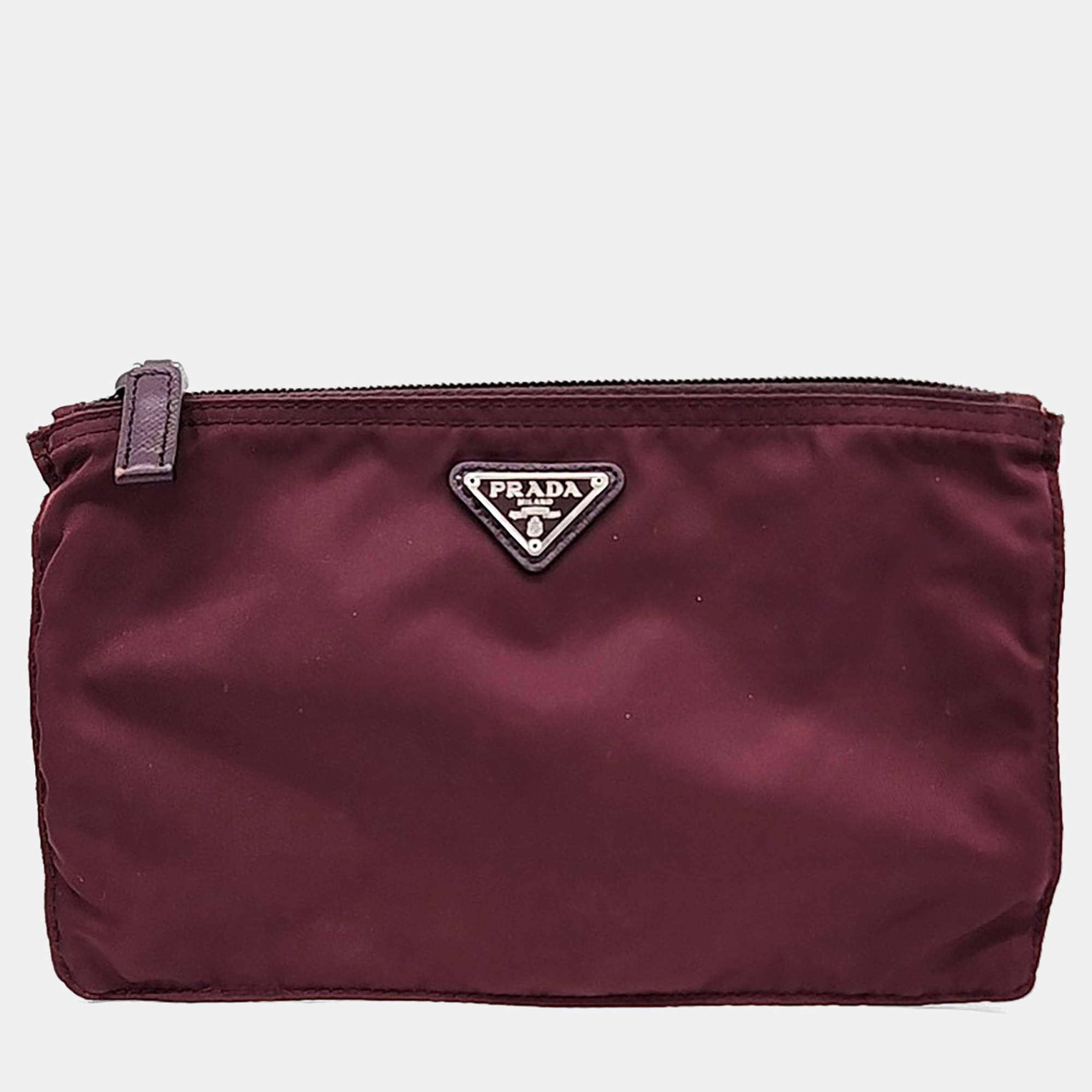 Pre Owned Prada Burgundy Canvas pouch