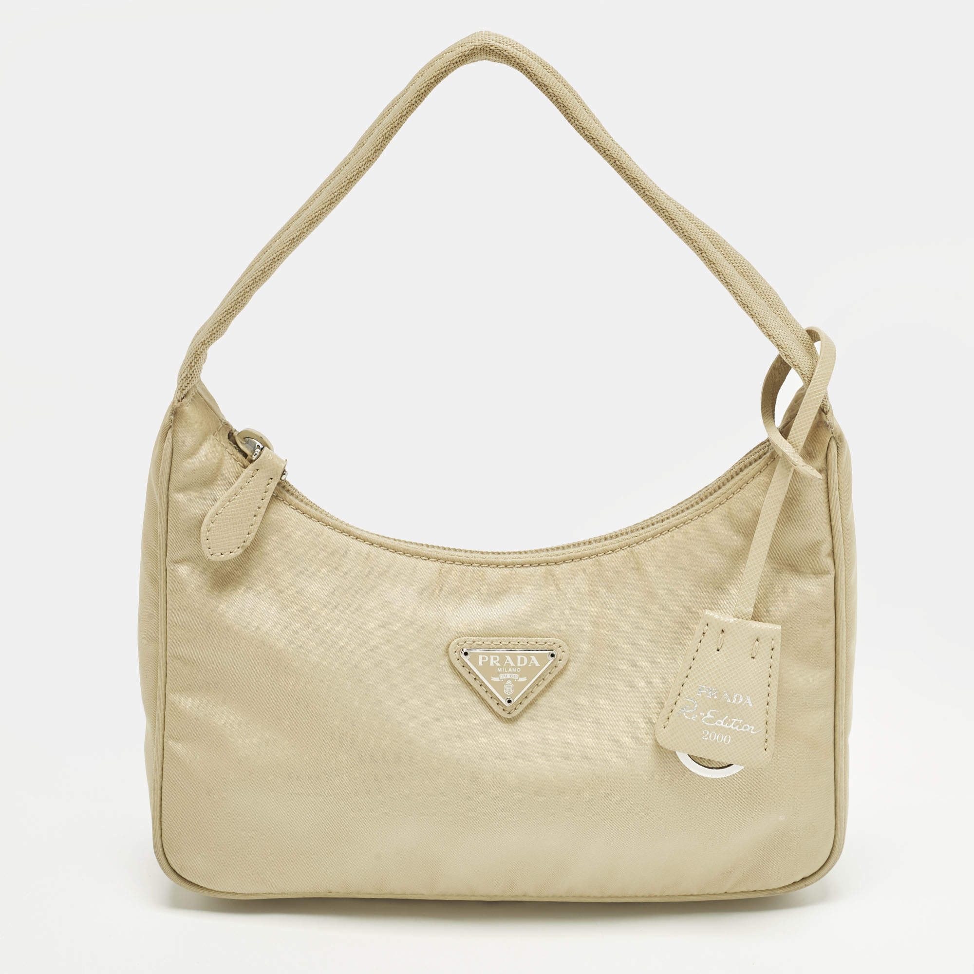 Pre Owned Prada Re-Edition 2000 Cream Nylon Shoulder Bag