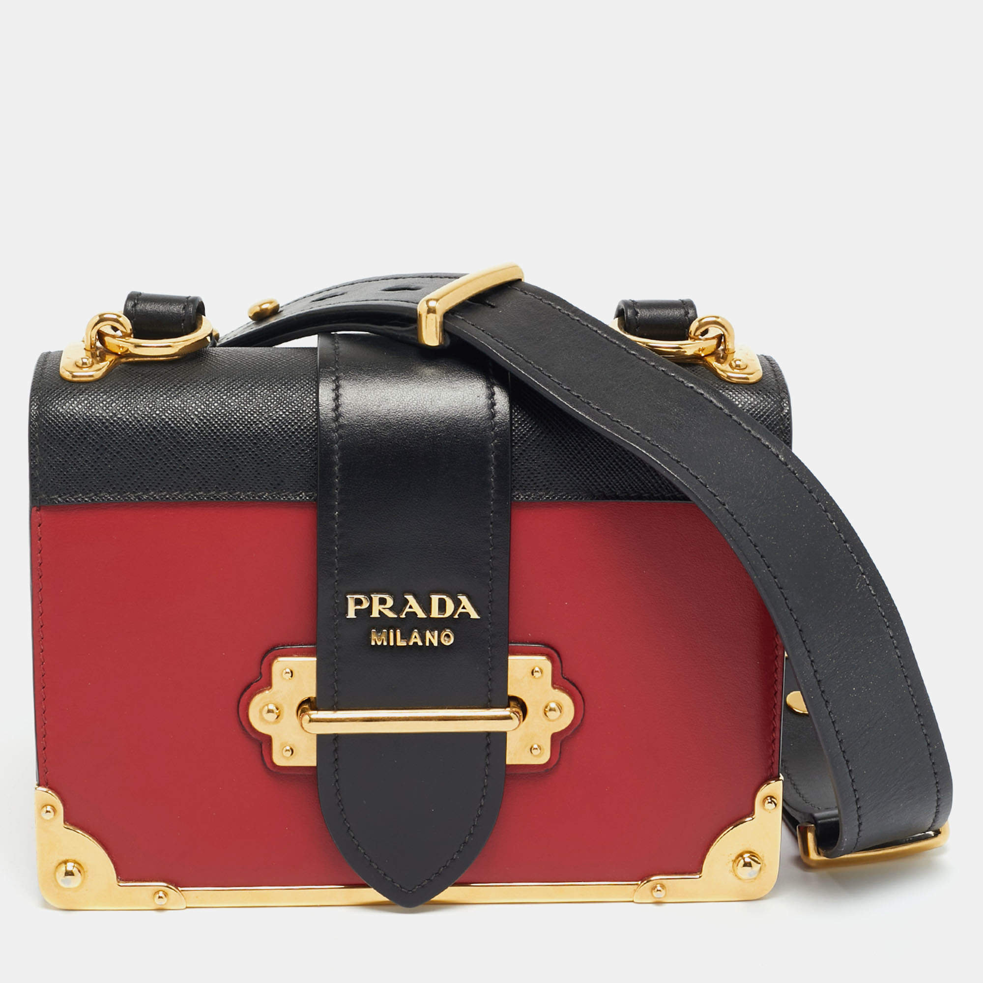 مملوكة مسبقًا Prada Cahier Red/Black City Calf and Saffiano Leather Shoulder Bag