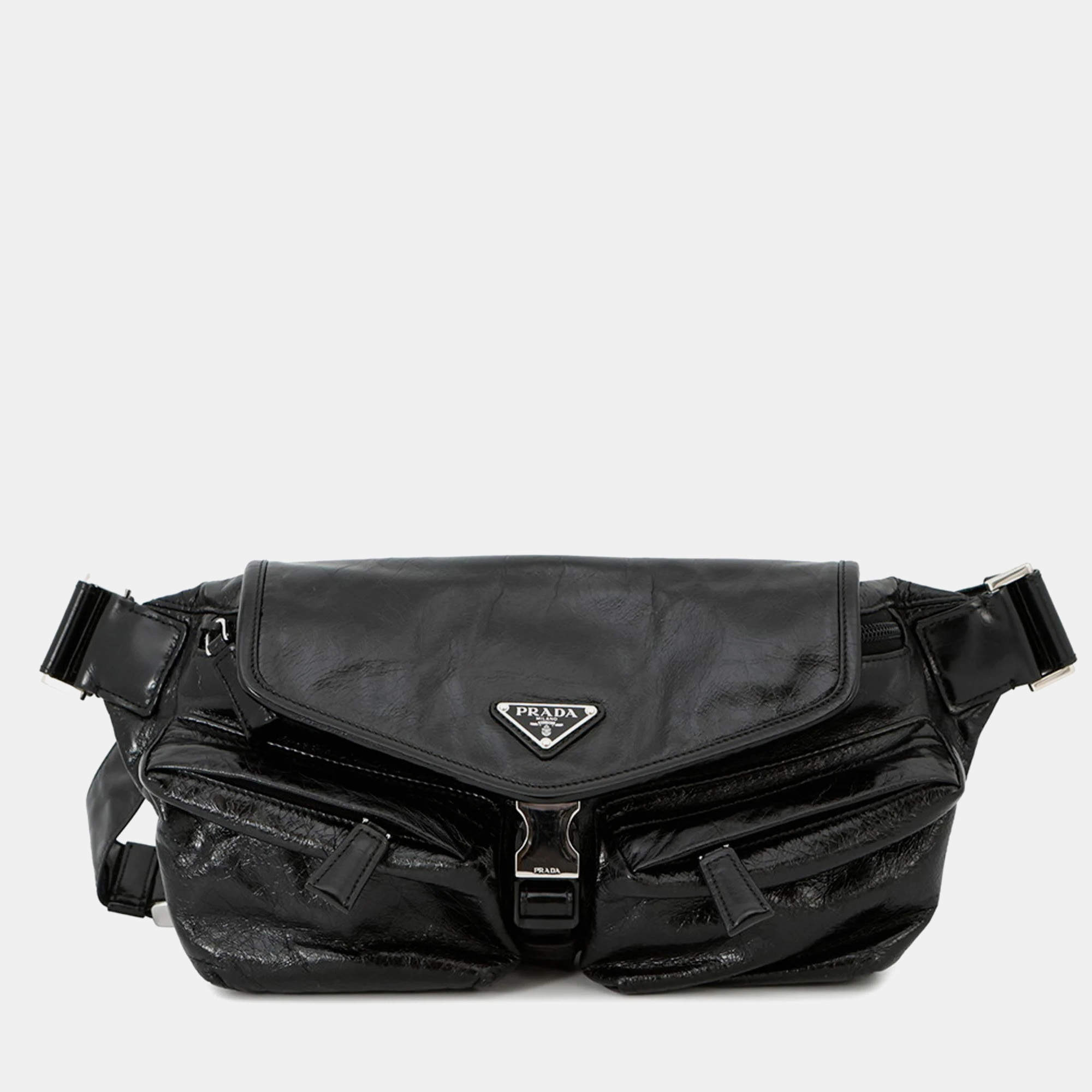 مملوكة مسبقًا Prada Triangle Calfskin Body Bag Black