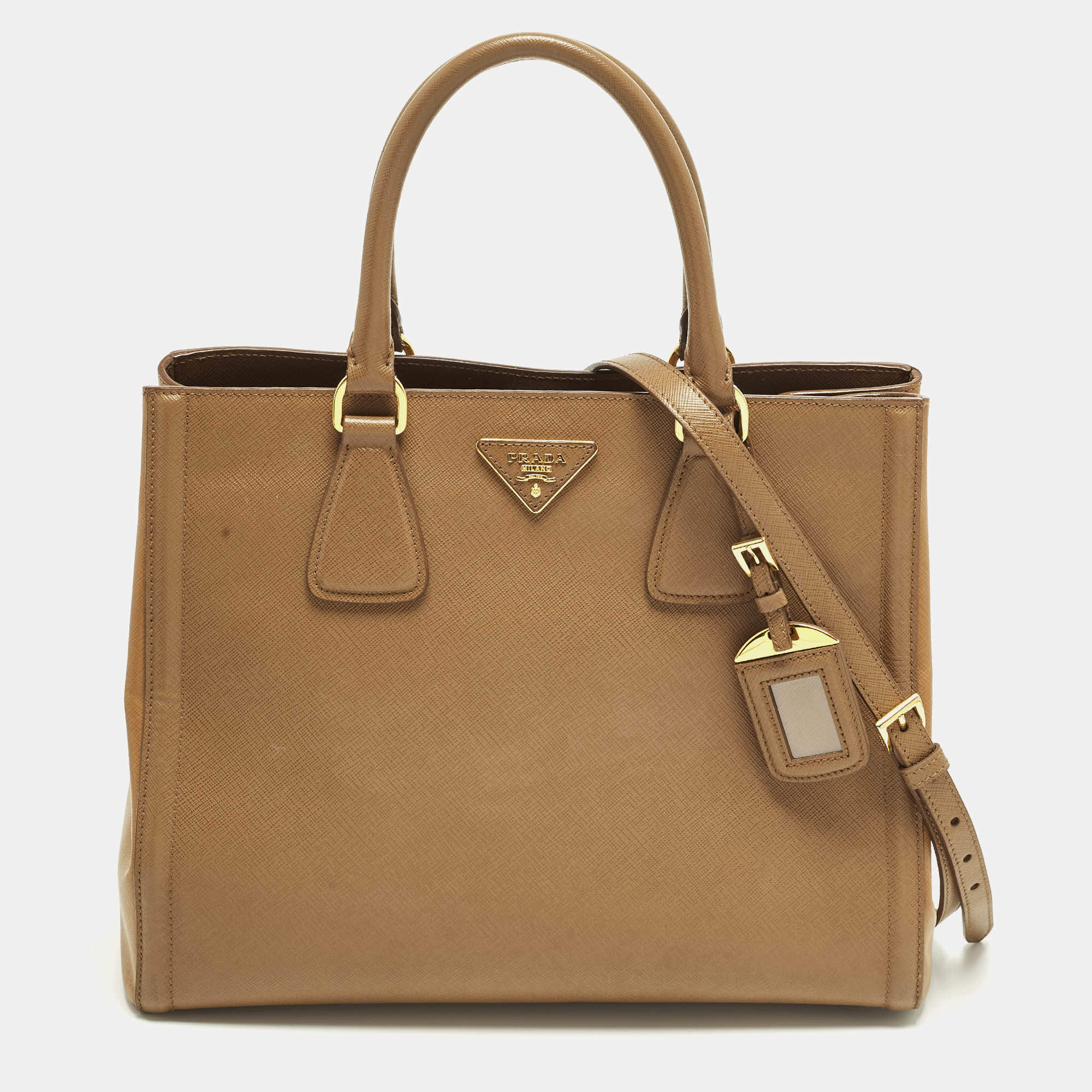 Pre Owned Prada Gardener's Tan Saffiano Lux Leather Tote