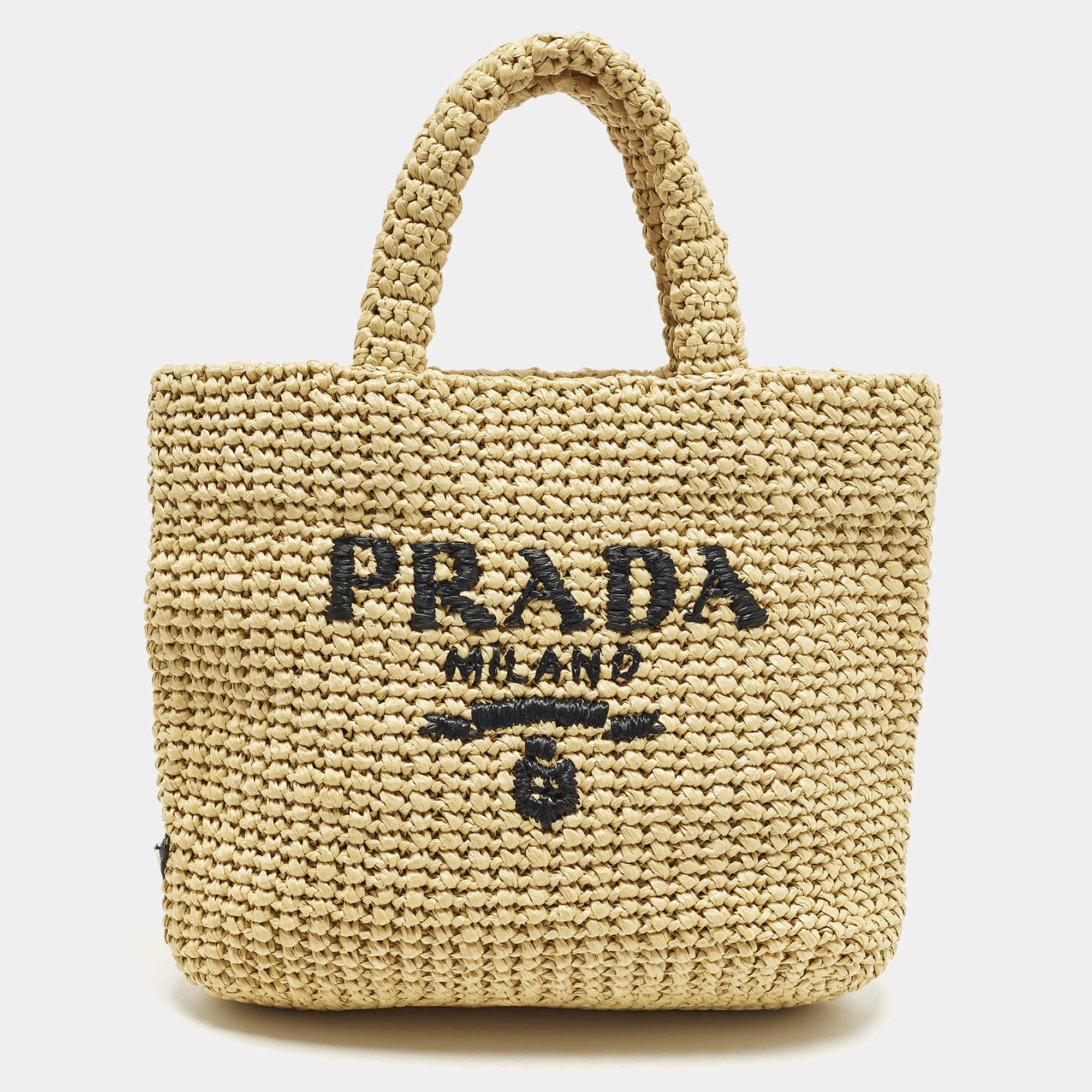 مملوكة مسبقًا Prada Logo Cream/Black Raffia Tote
