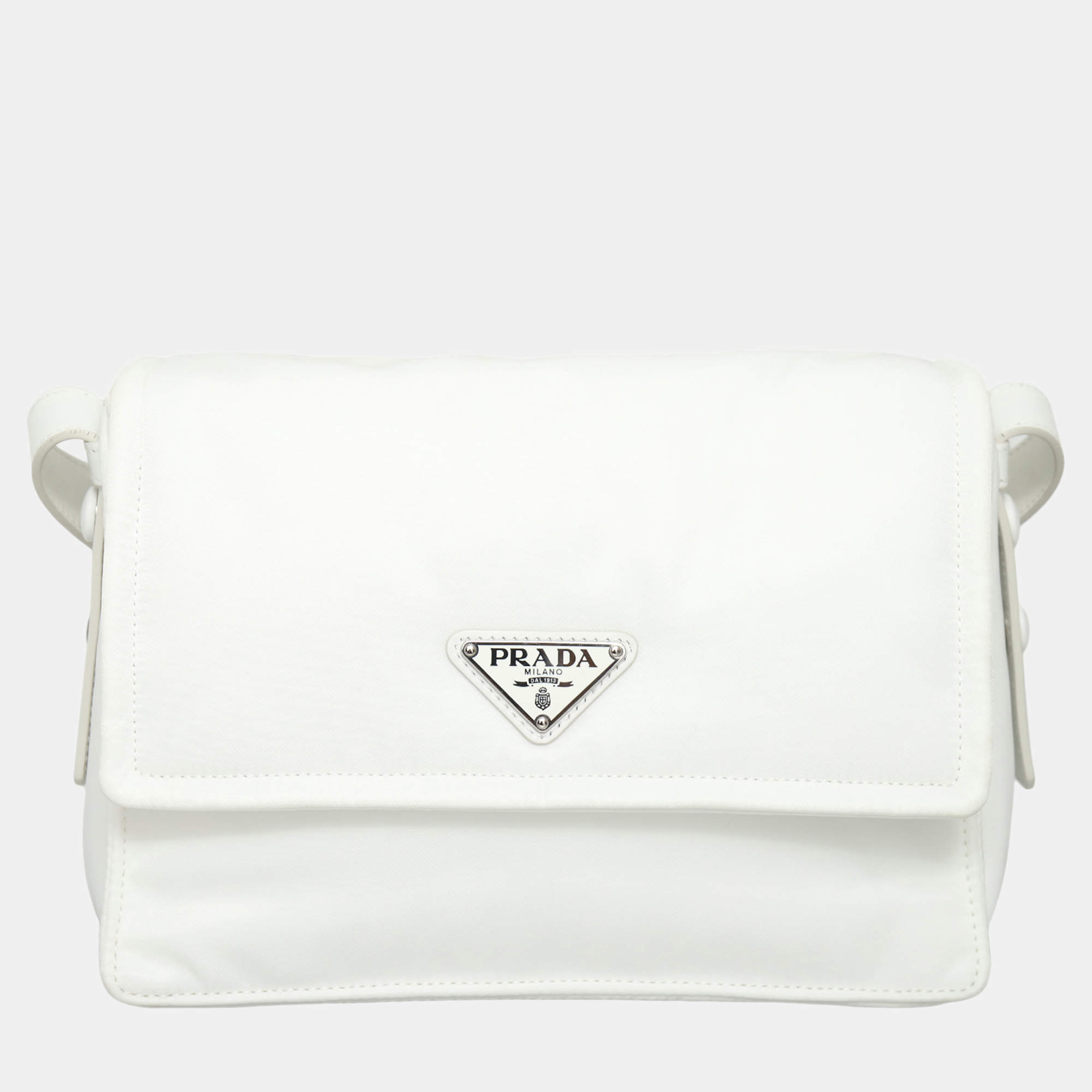 Pre Owned Prada Triangle Small White Nylon Padded Crossbody Bag