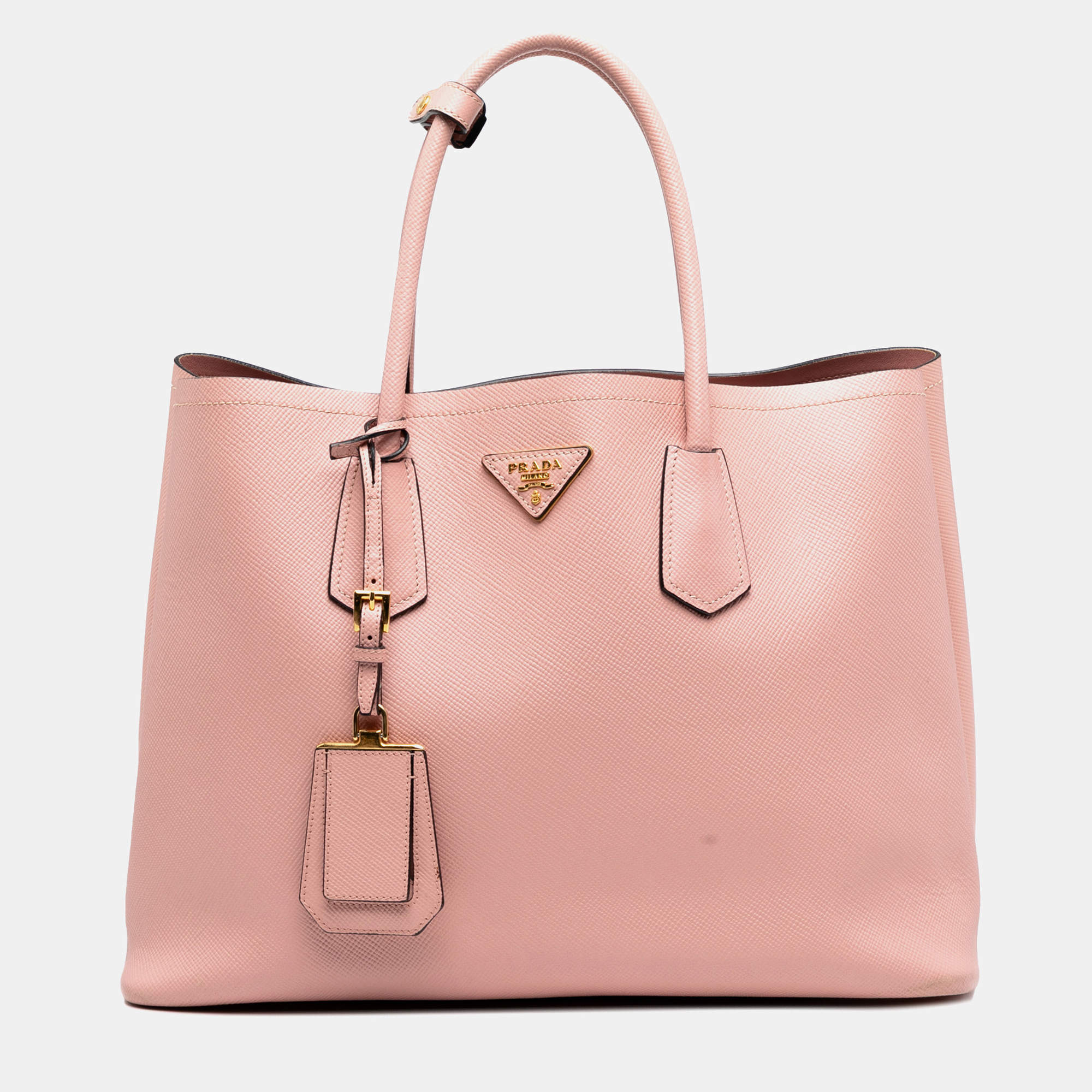 Pre Owned Prada Pink Large Saffiano Cuir Double Satchel