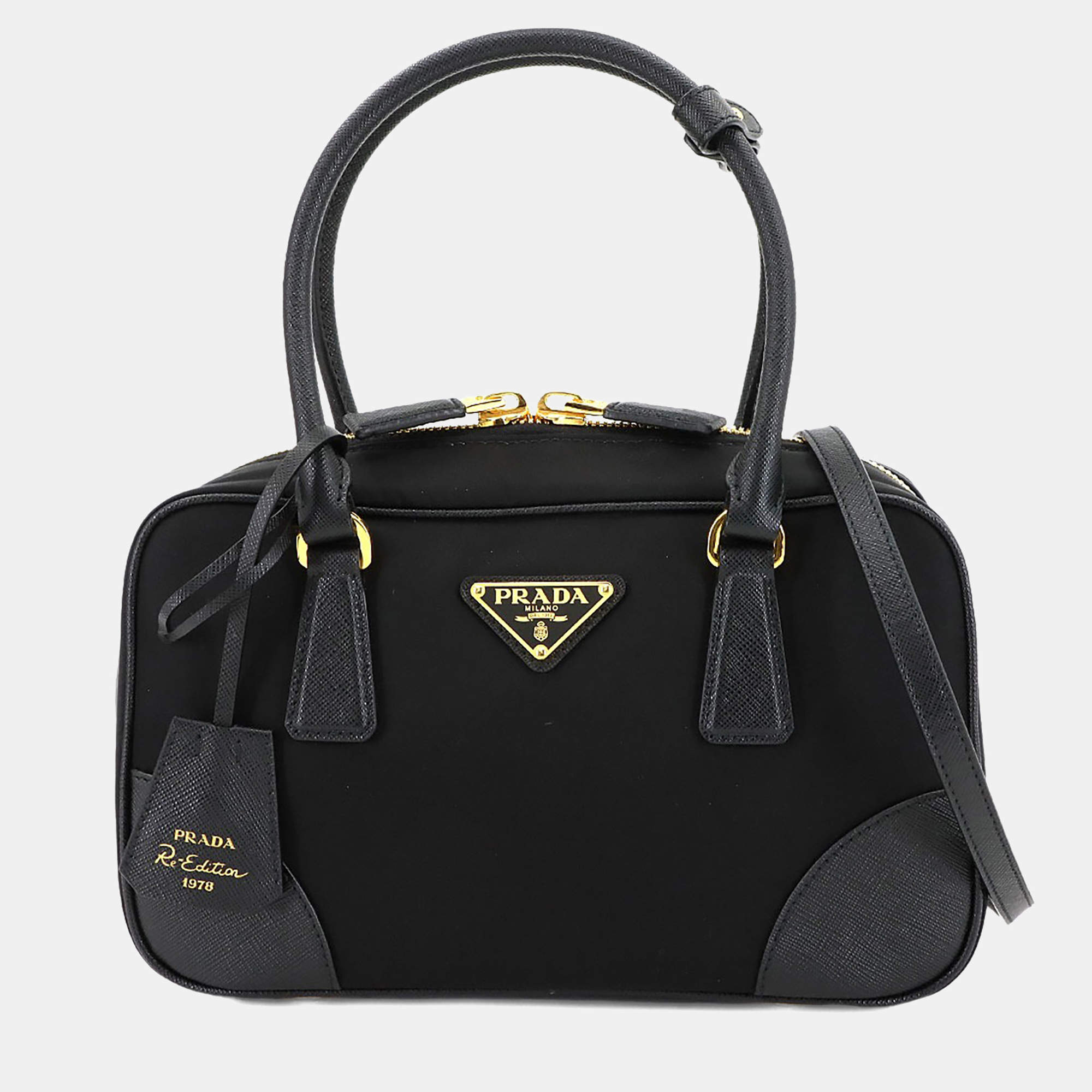 مملوكة مسبقًا Prada Re-Edition 1978 Black Nylon Saffiano Leather Shoulder Bag