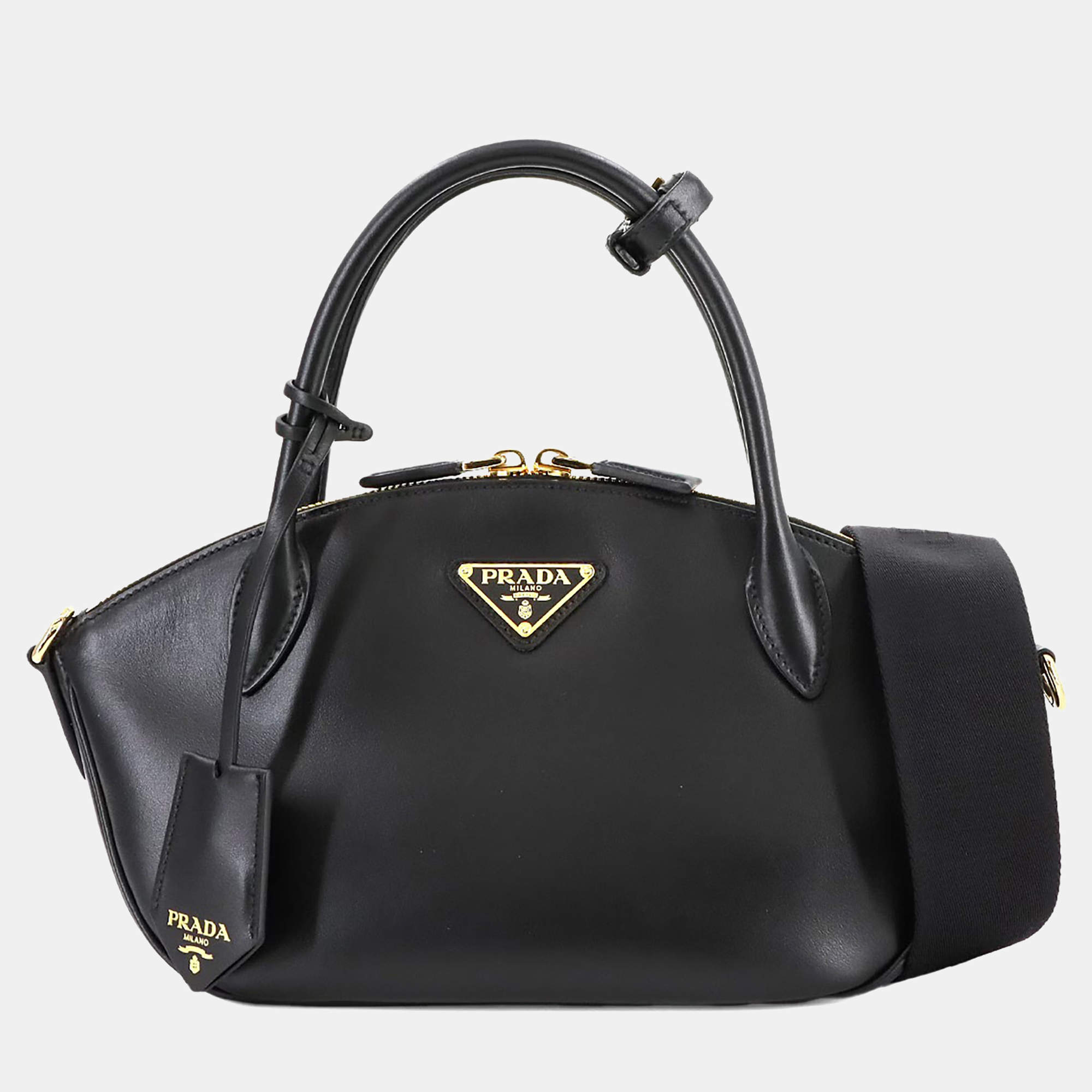 Pre Owned Prada City Zip Black Leather Shoulder Bag