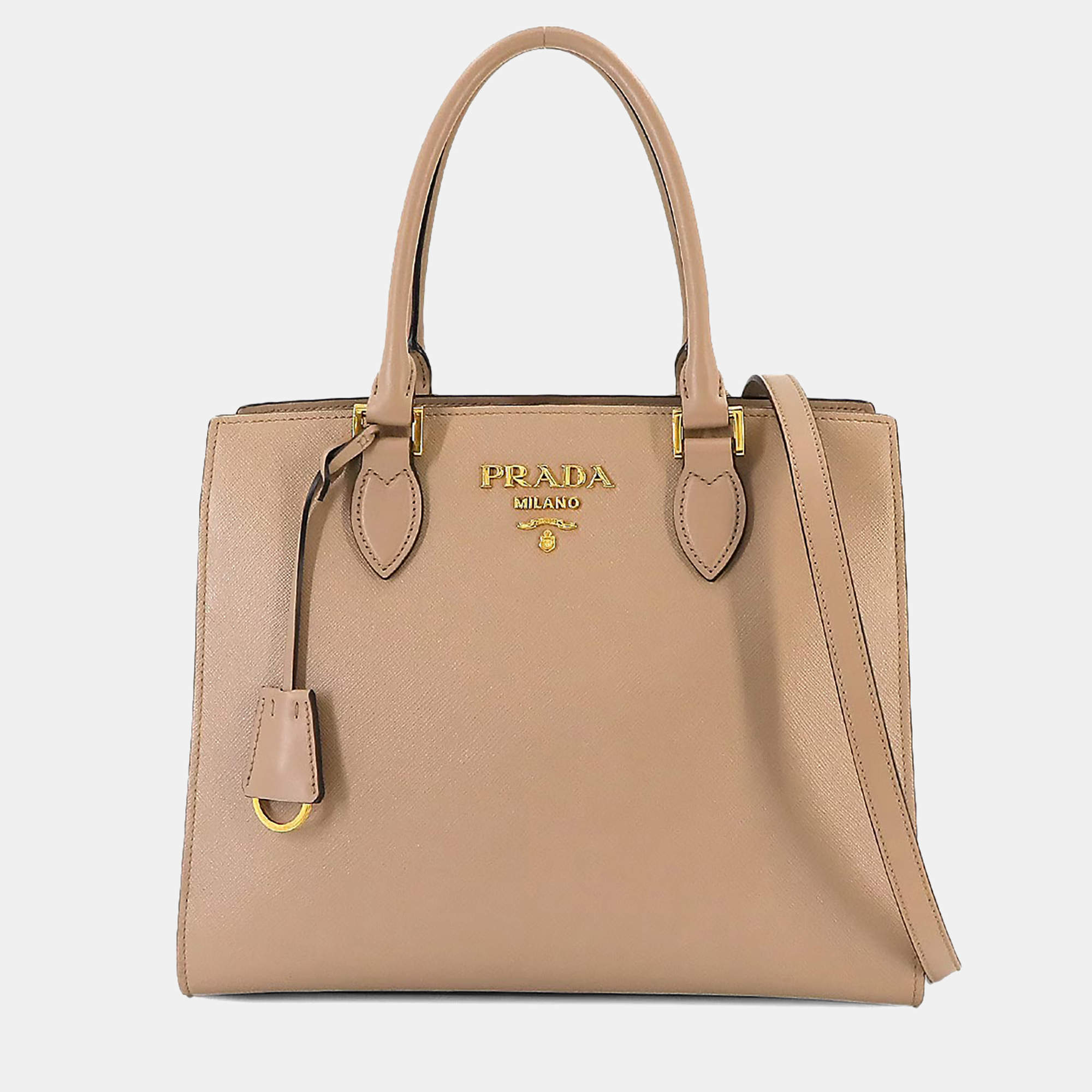 Pre Owned Prada Beige Saffiano Leather Handbag