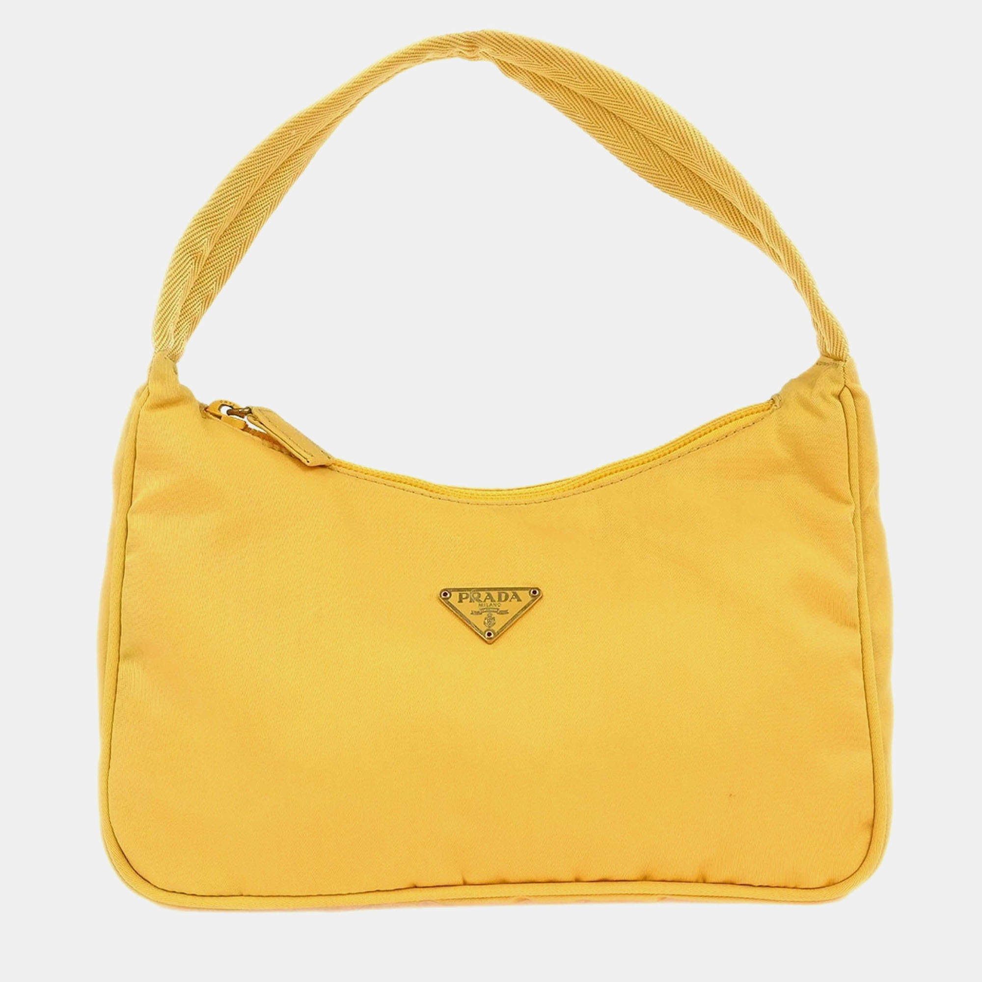 Pre Owned Prada Yellow Nylon Handbag