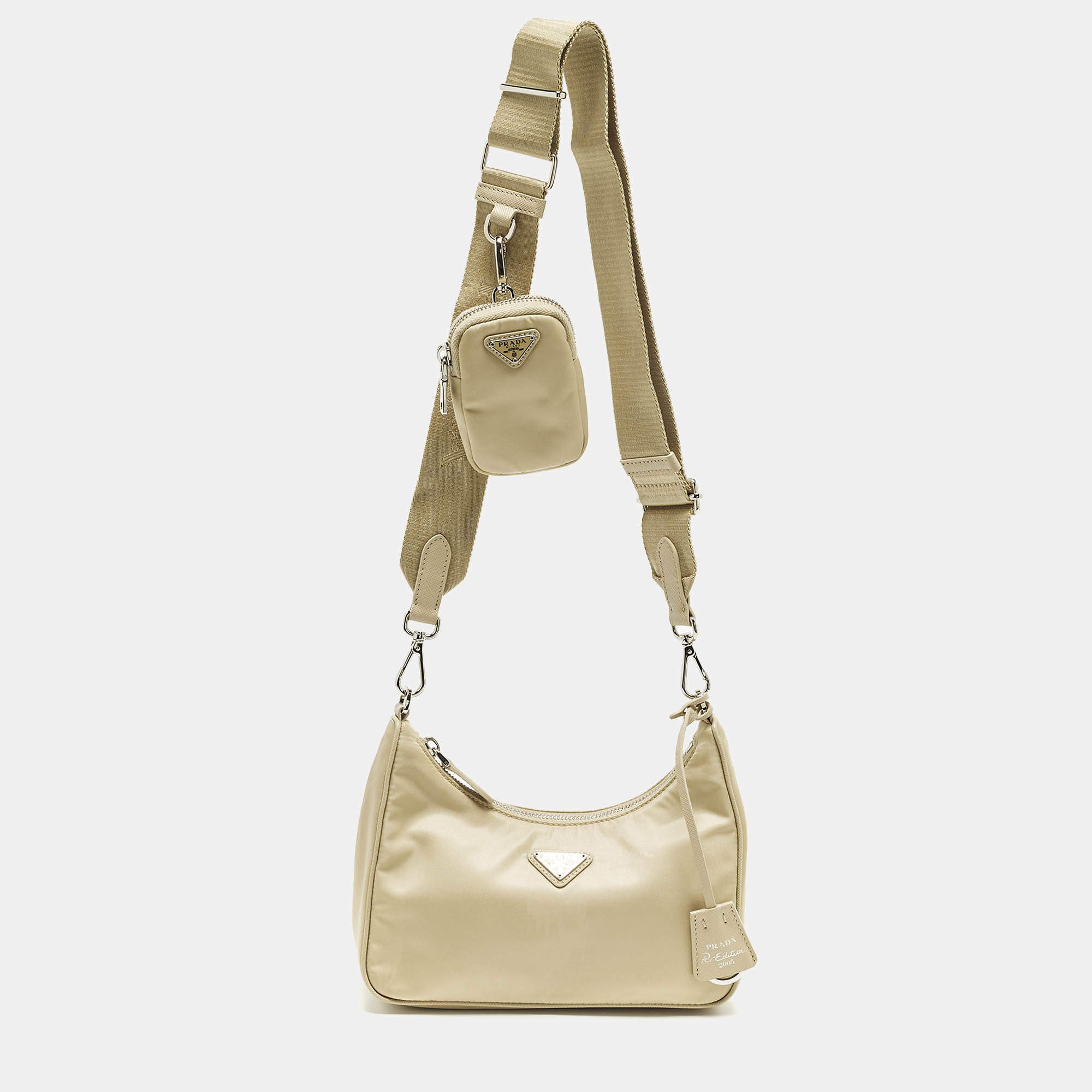 مملوكة مسبقًا حقيبة كتف برادا إصدار 2005 نايلون بيج وجلد سافيانو