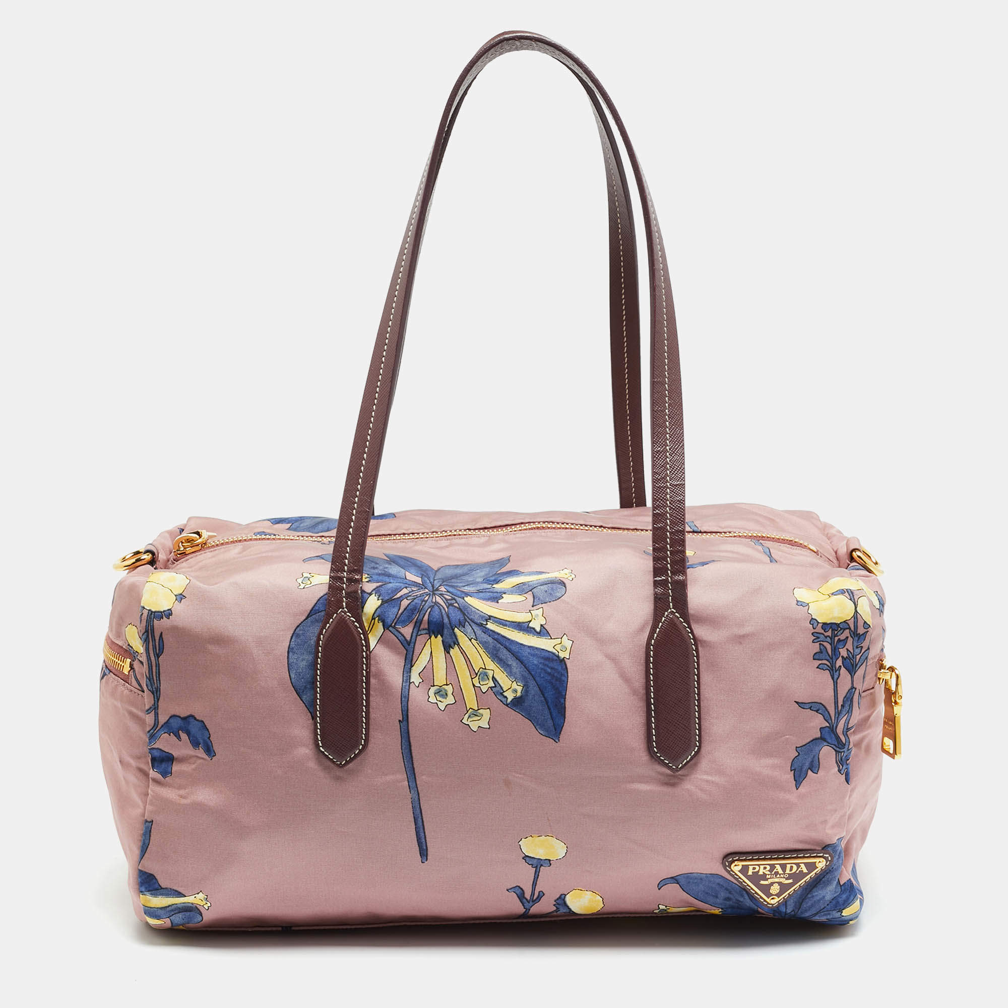 مملوكة مسبقًا Prada Lilac/Multicolor Faille Nylon Satchel