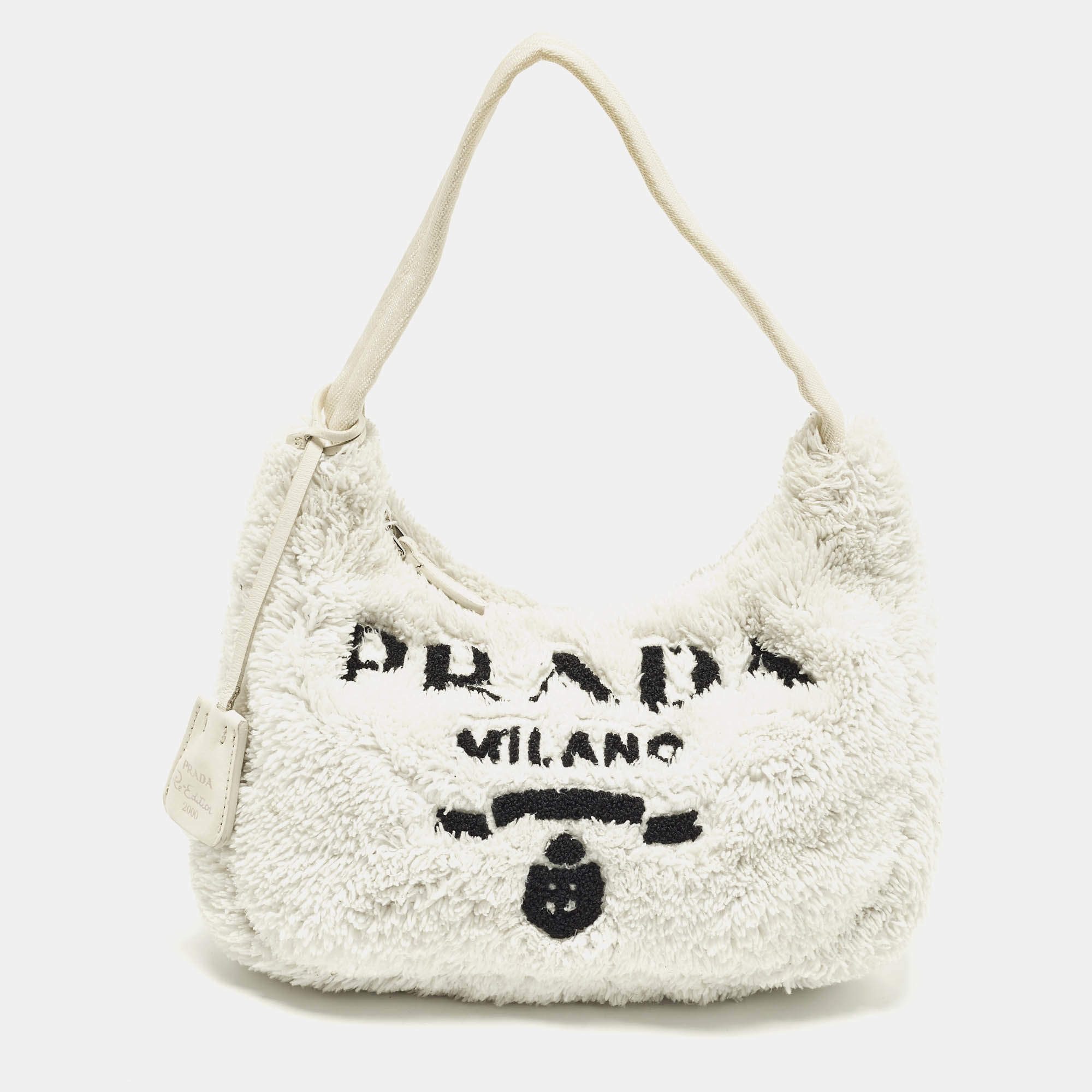 مملوكة مسبقًا Prada Re-Edition 2000 Off White/Black Terrycloth Fabric Shoulder Bag