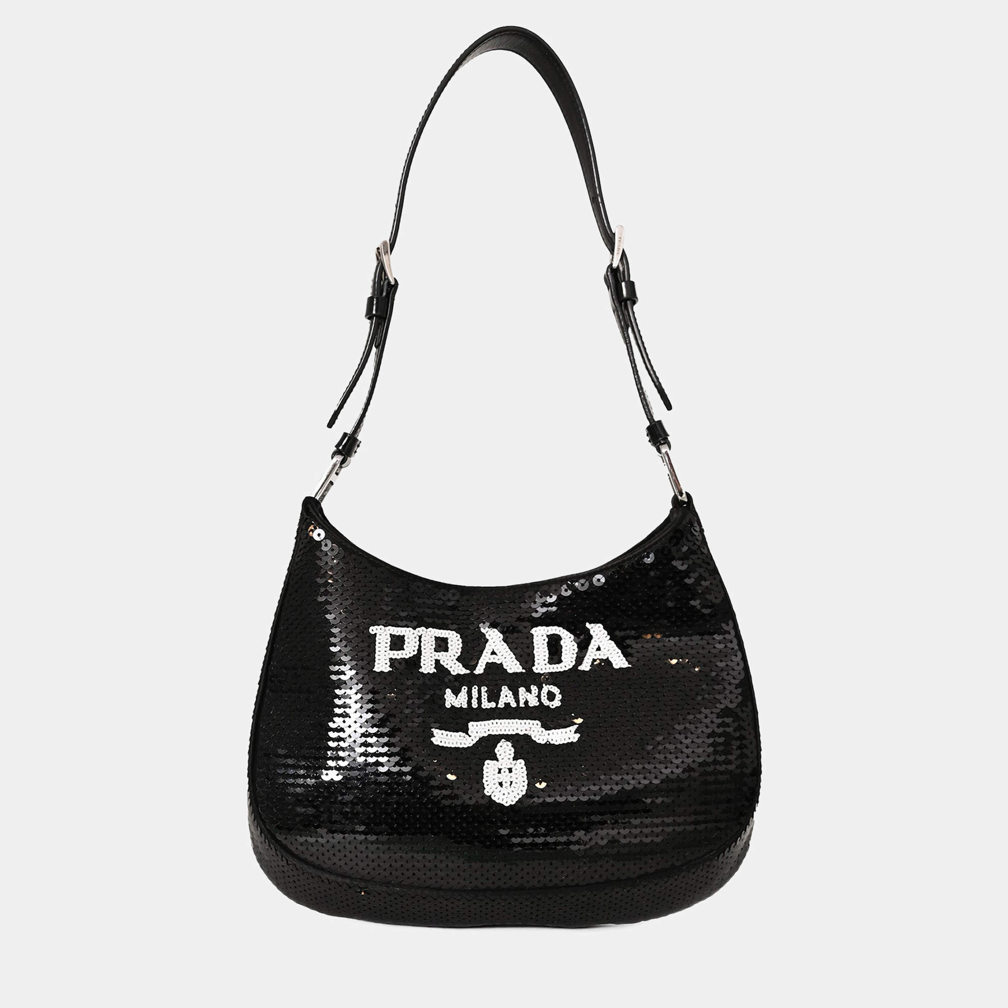 Pre Owned Prada Black/White Sequin 'Cleo' Small Shoulder Bag