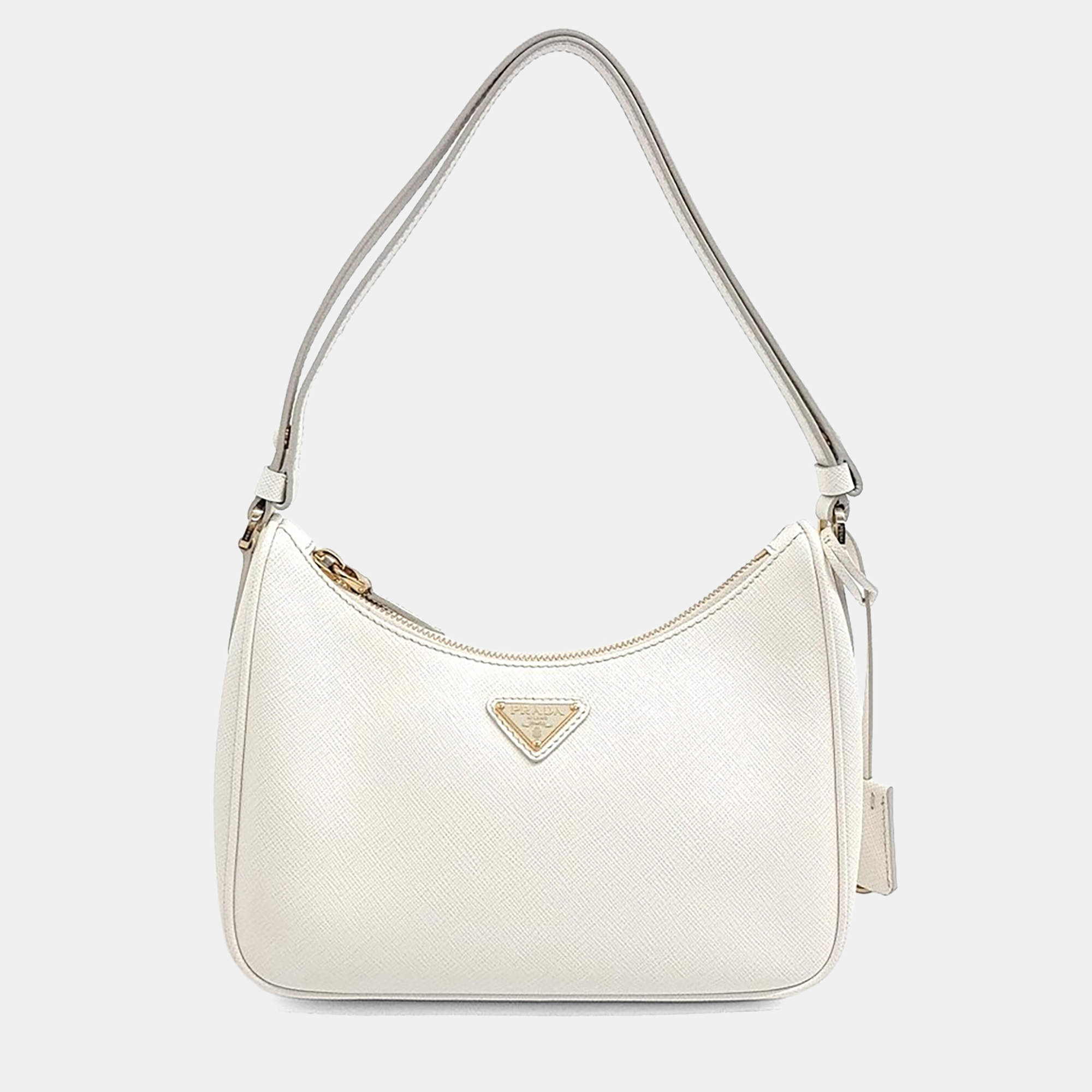 Pre Owned حقيبة هوبو برادا جلد أبيض سافيانو