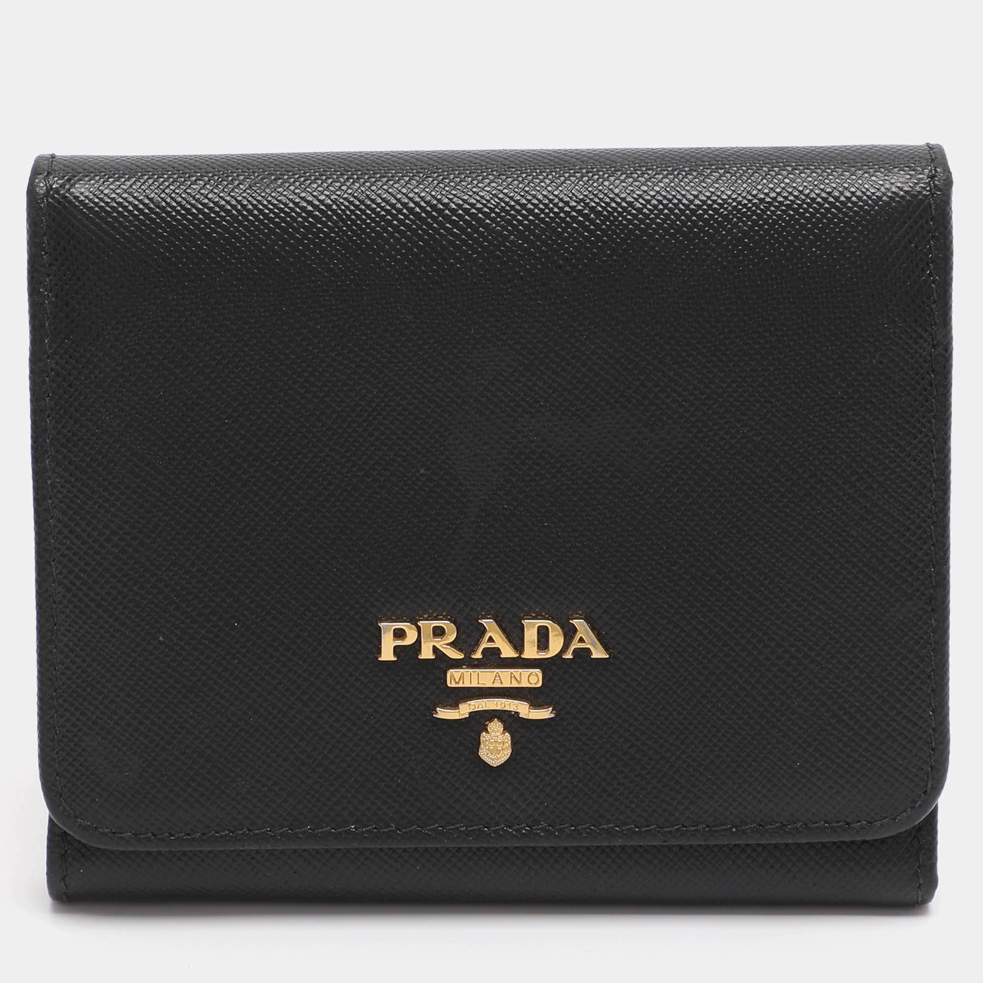 مملوكة مسبقًا Prada Black Saffiano Metal Leather Bifold Wallet