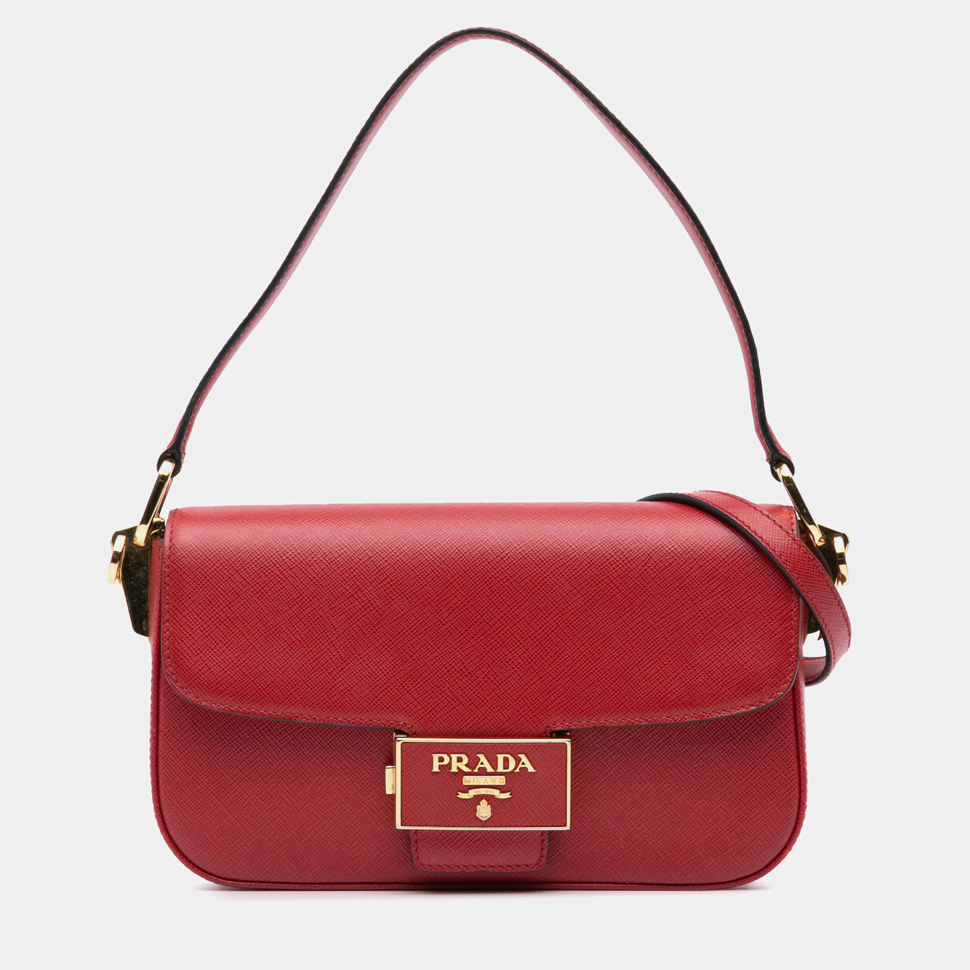 مملوكة مسبقًا Prada Red Saffiano Lux Embleme Satchel