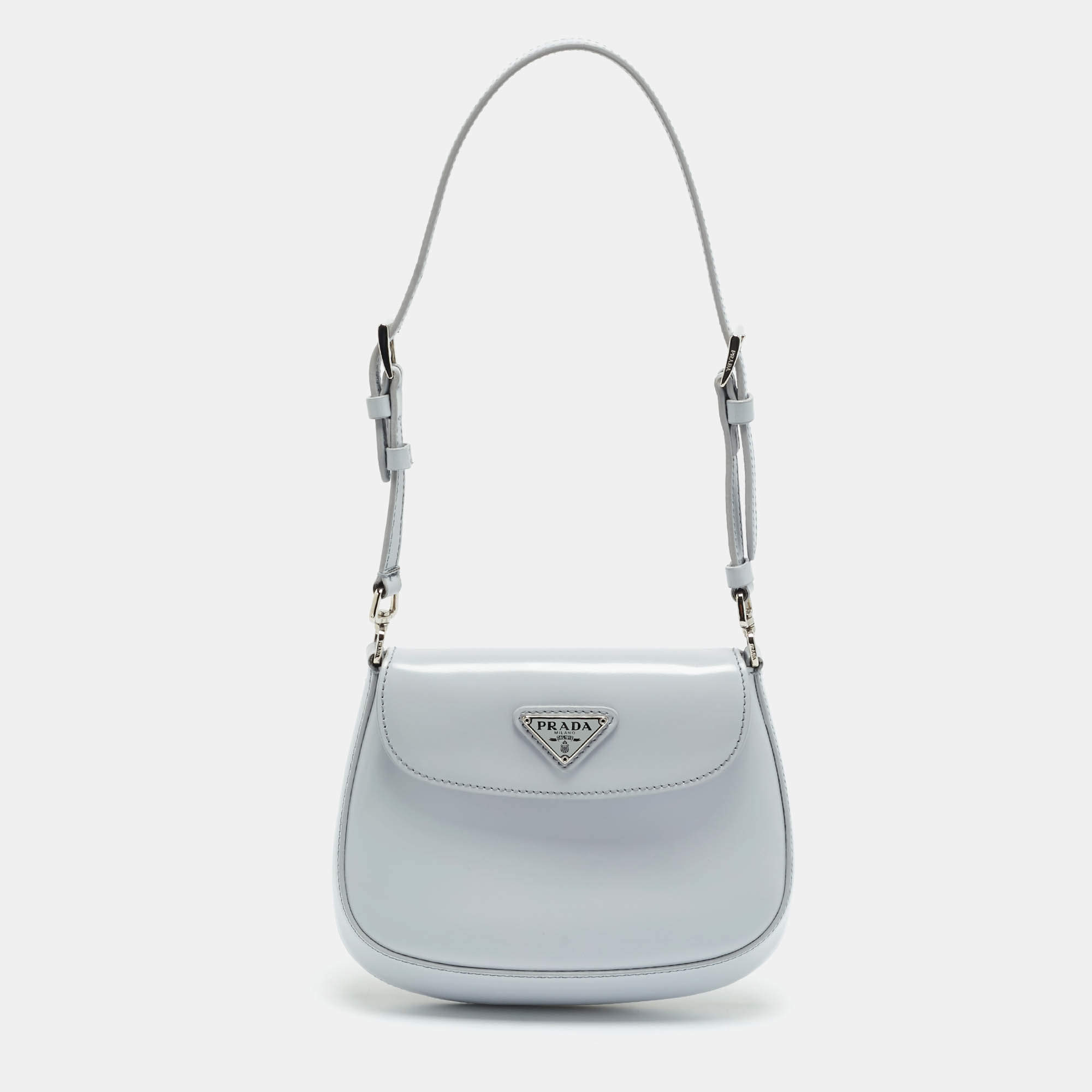 مملوكة مسبقًا Prada Cleo Mini Grey Spazzolato Leather Shoulder Bag