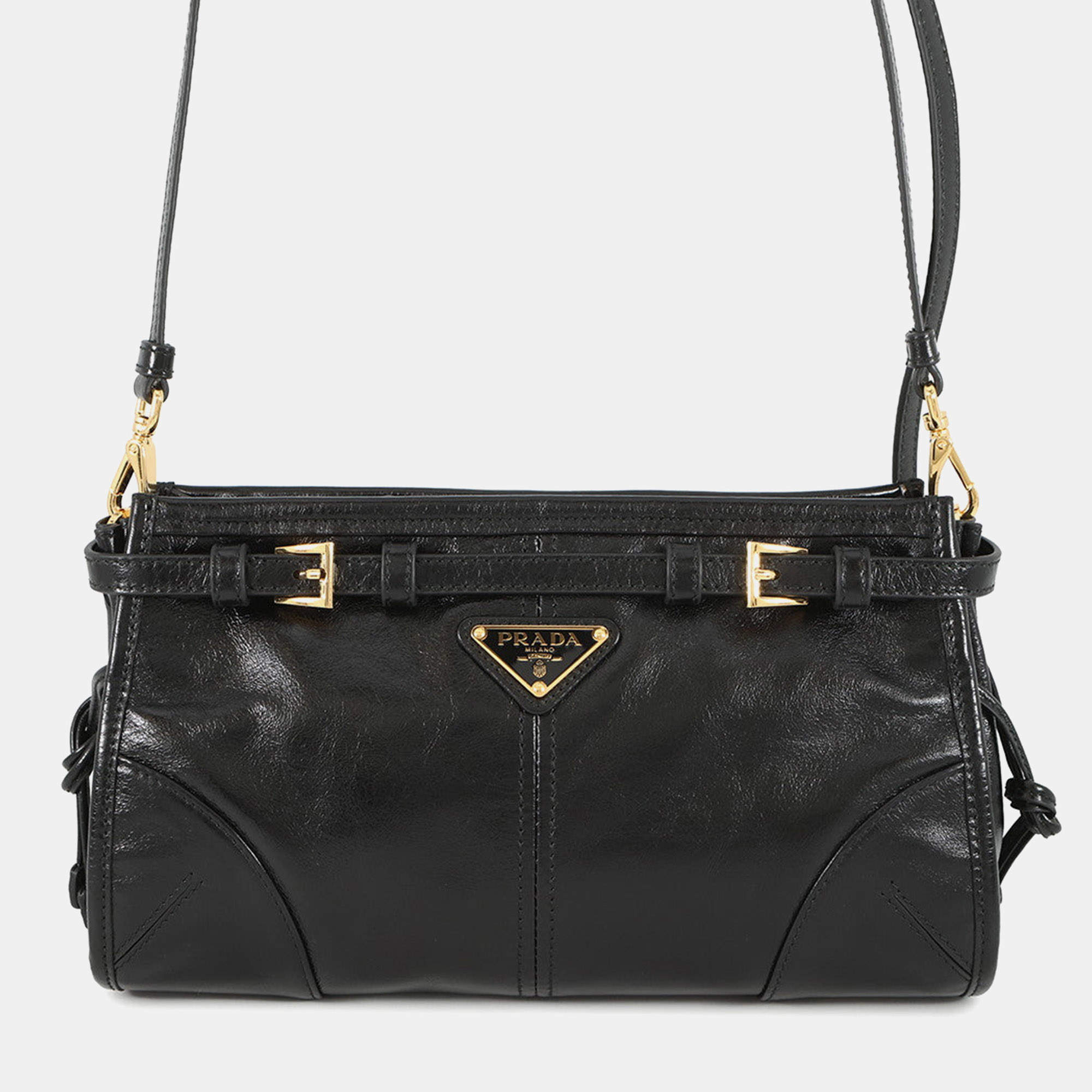Pre Owned Prada Bonnie Shoulder Bag Black Leather Size Small