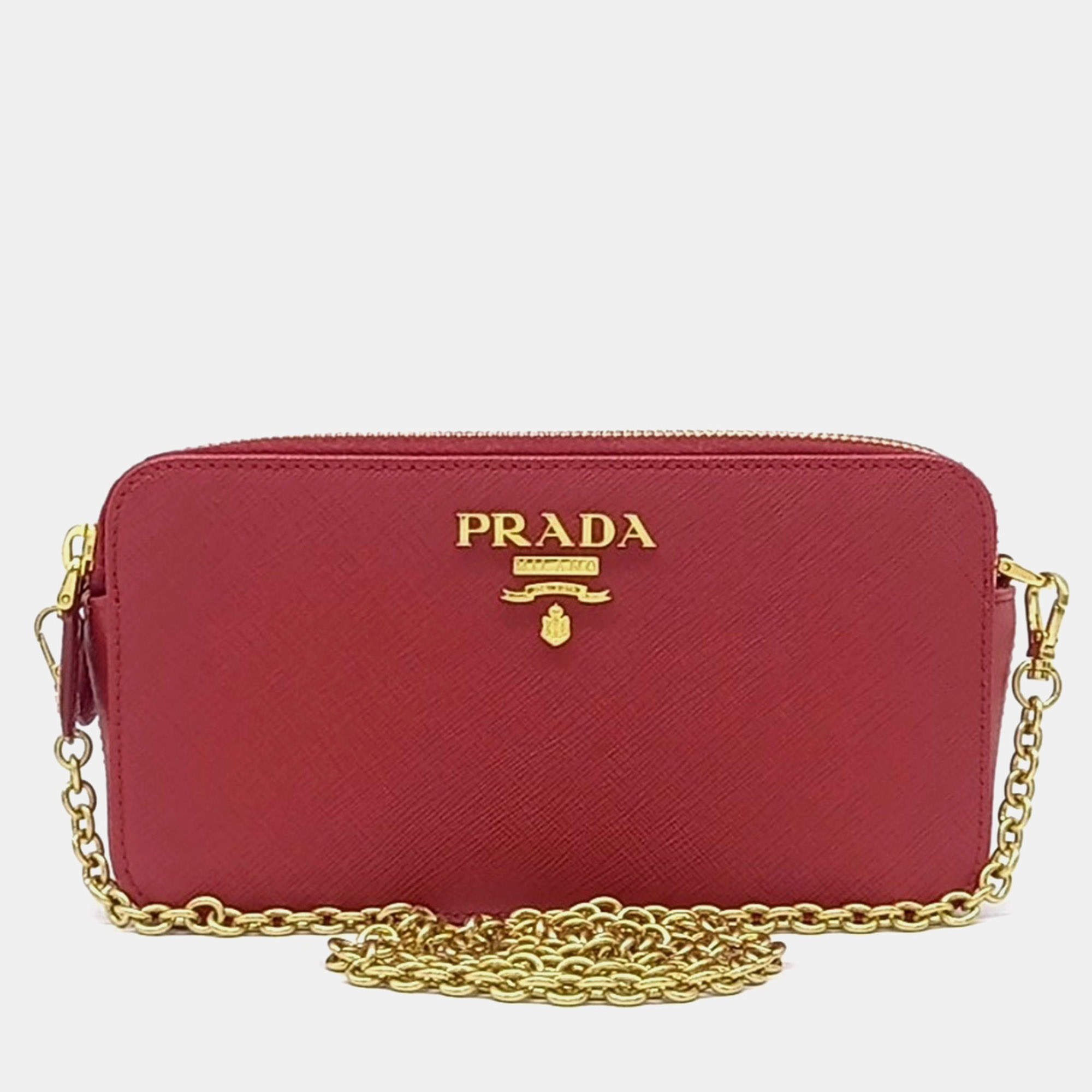 مملوكة مسبقًا Prada Red Leather Saffiano Mini Chain Bag