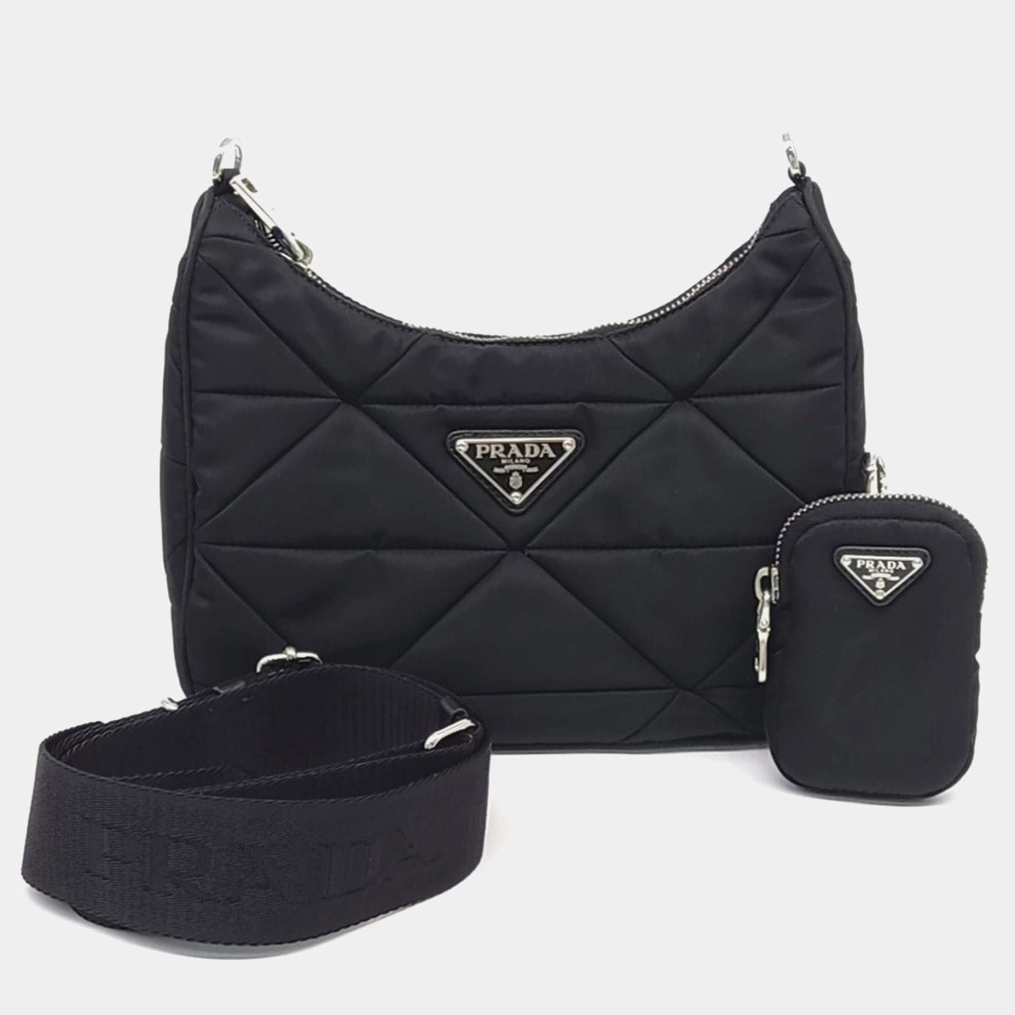 مملوكة مسبقًا Prada Black Re-Nylon Tessuto Quilted Shoulder Bag