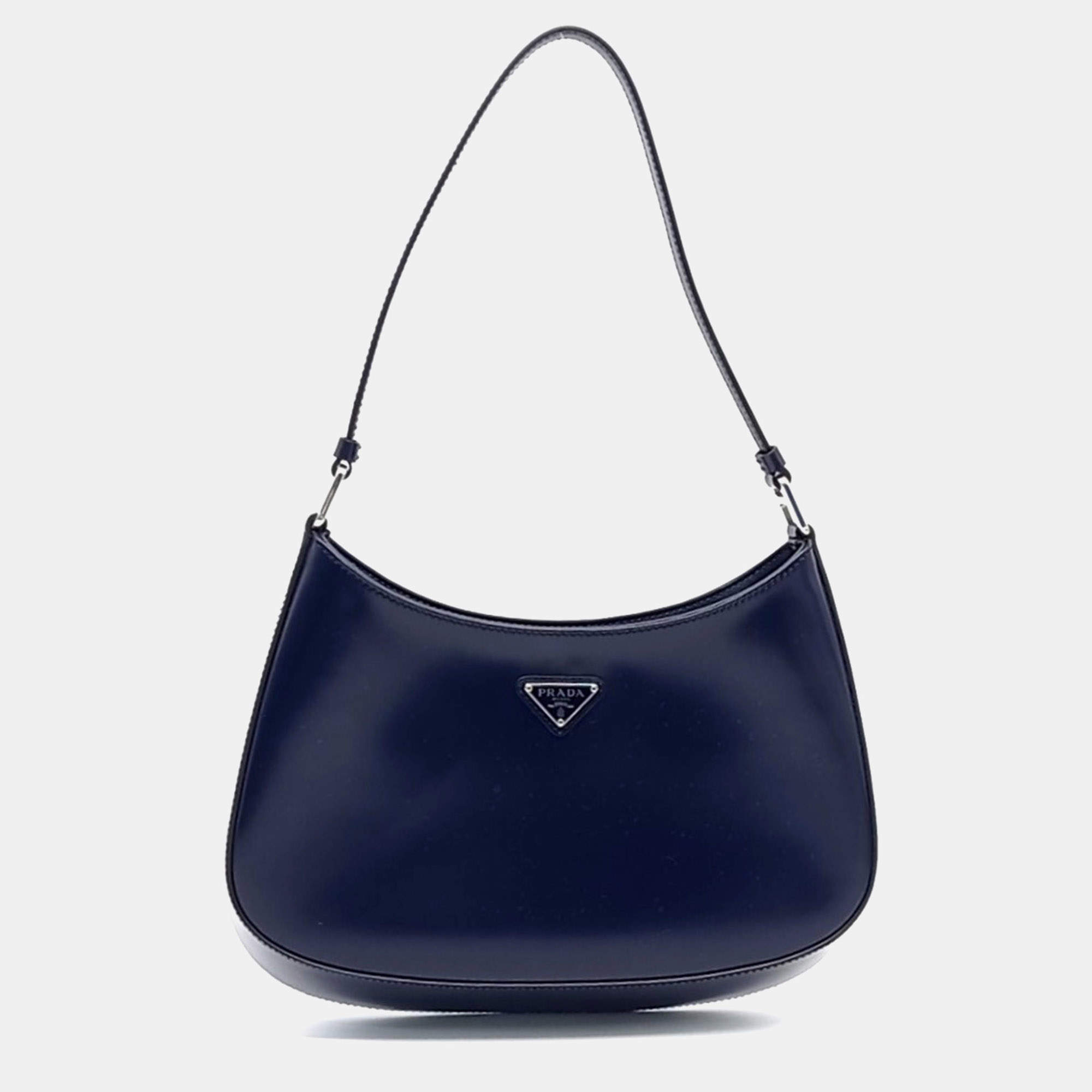 Pre Owned Prada Navy Blue Leather Cleo Hobo Bag