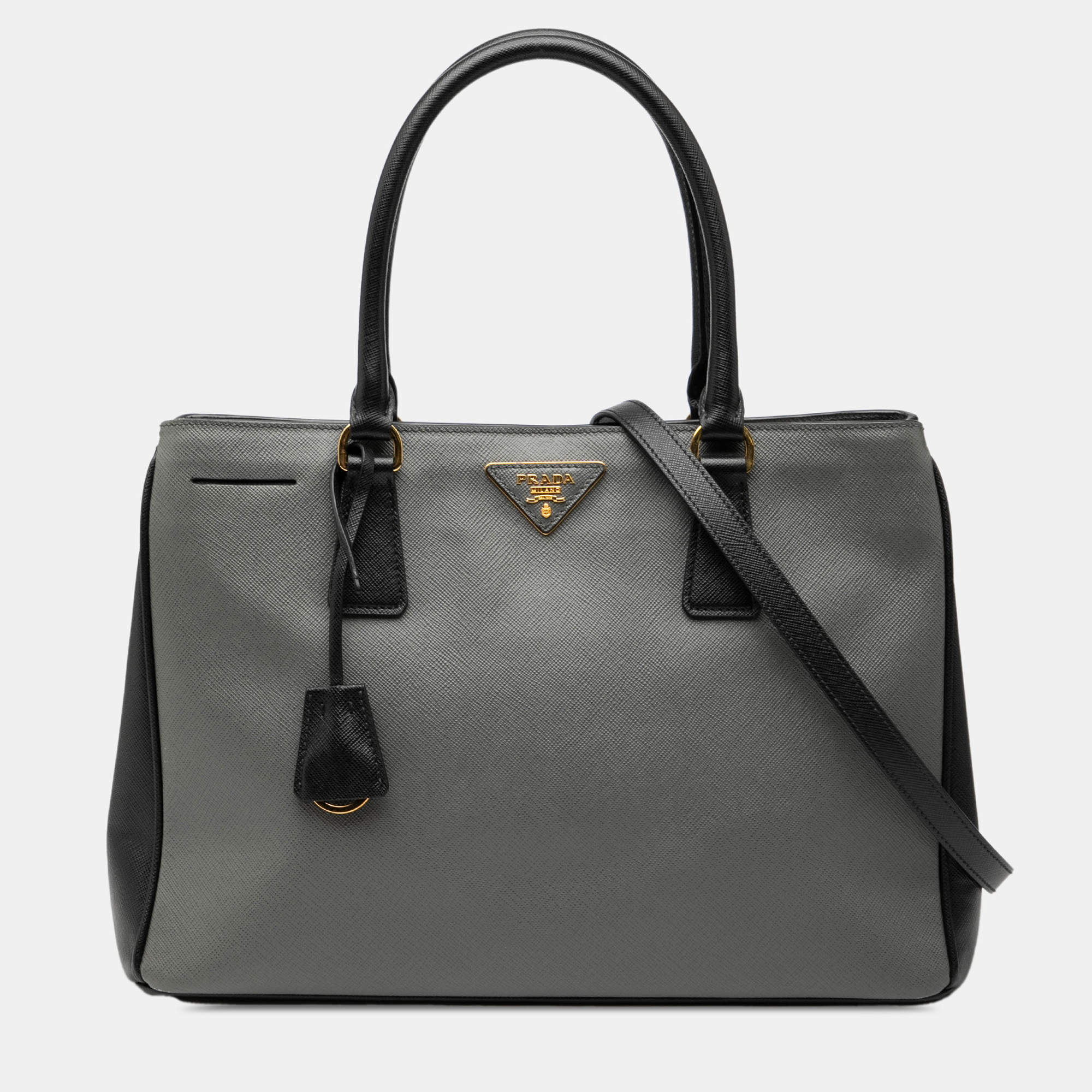 مملوكة مسبقًا Prada Black Medium Bicolor Saffiano Lux Galleria Satchel