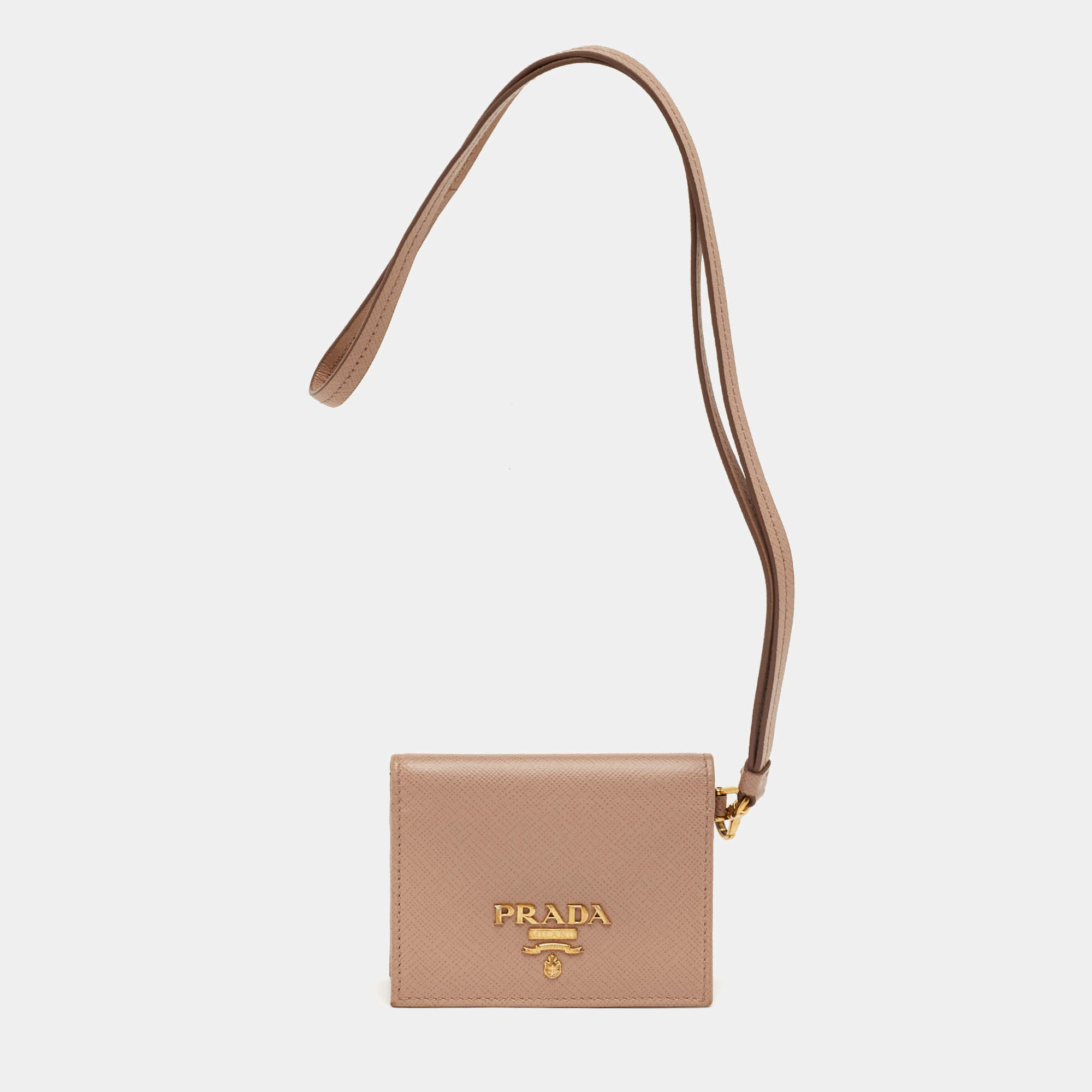 Pre Owned حافظة بطاقات برادا جلد سافيانو بيج