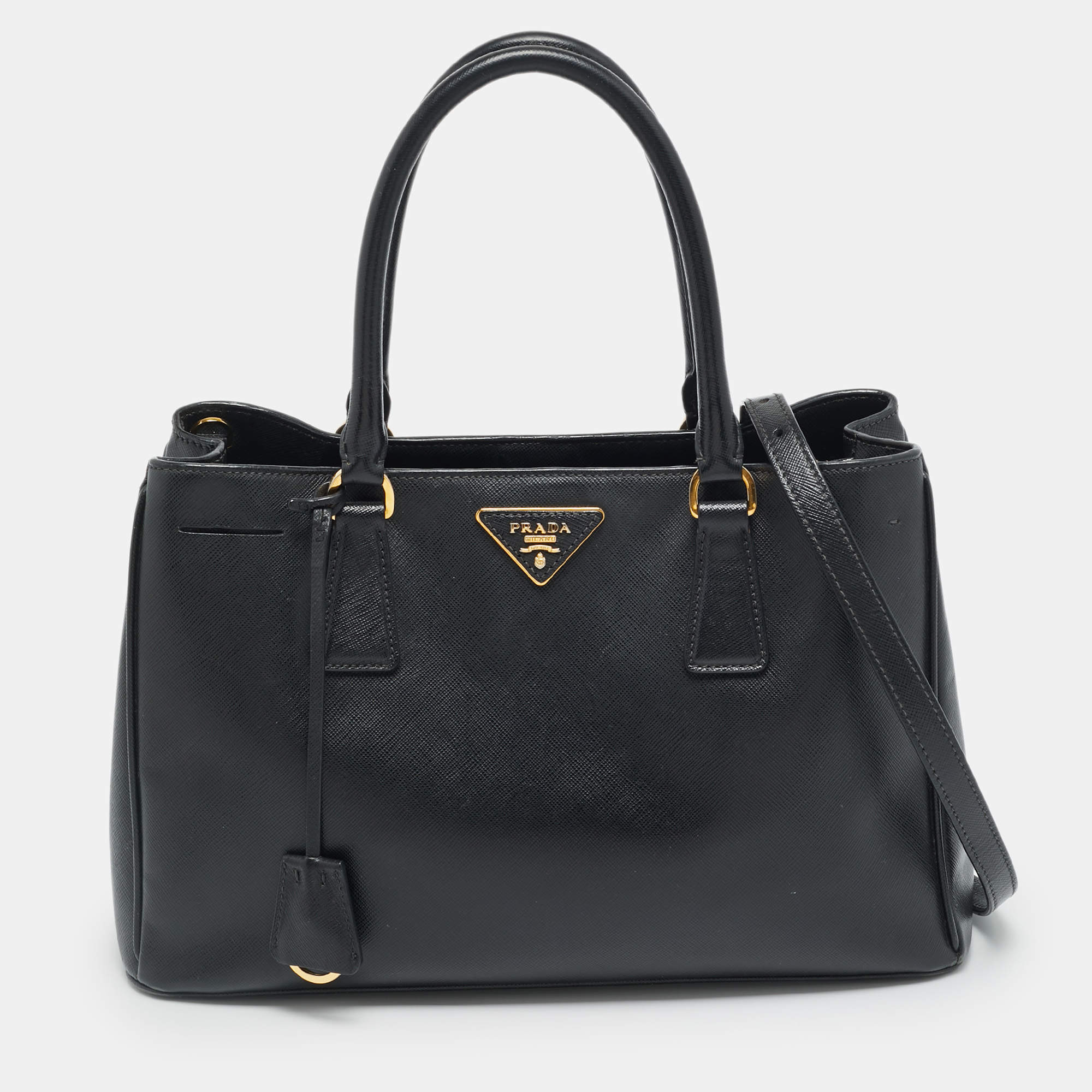 مملوكة مسبقًا Prada Open Medium Black Saffiano Lux Leather Tote