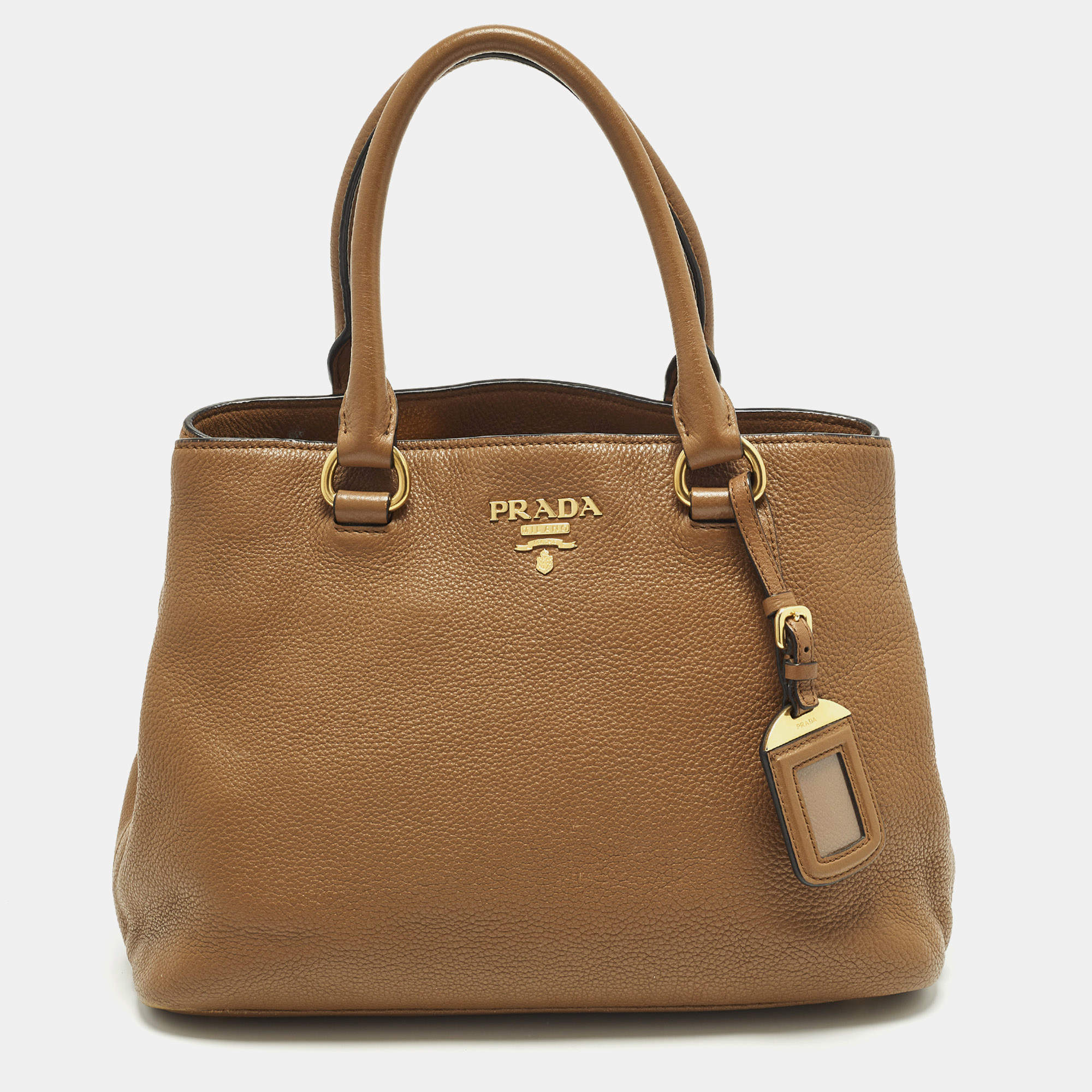 مملوكة مسبقًا Prada Open Small Brown Vitello Danio Leather Tote