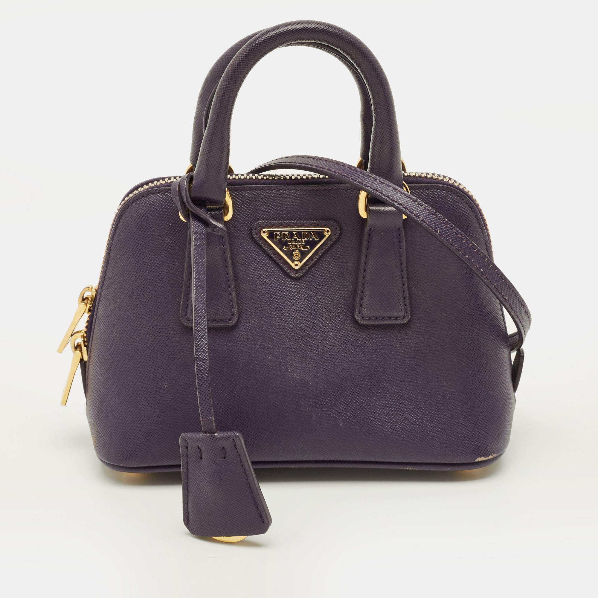 Pre Owned Prada Promenade Mini Purple Saffiano Lux Leather Satchel