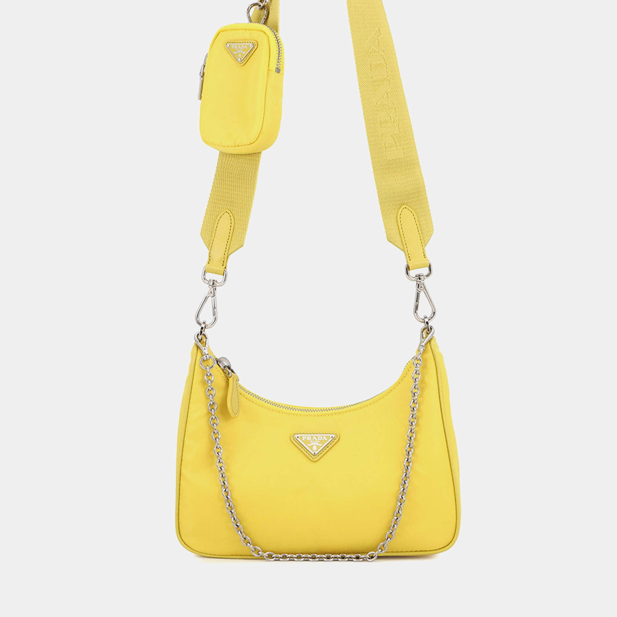 Pre Owned Prada Re-Edition 2005 Re-Nylon Shoulder Bag Yellow Nylon Leather