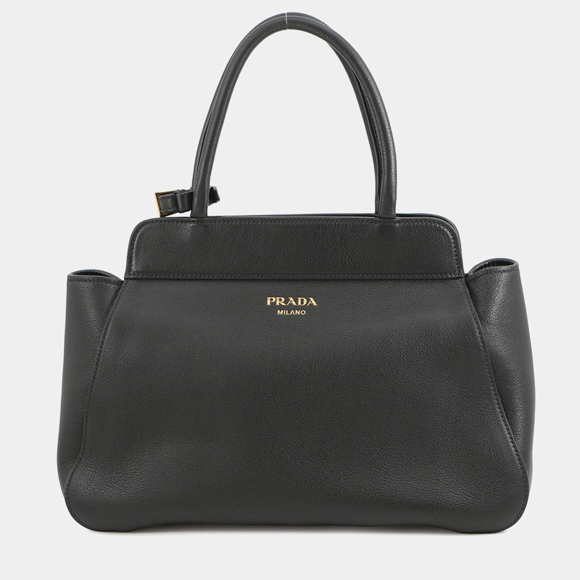 Pre Owned Prada Handbag Black Soft Grain Leather Size Medium