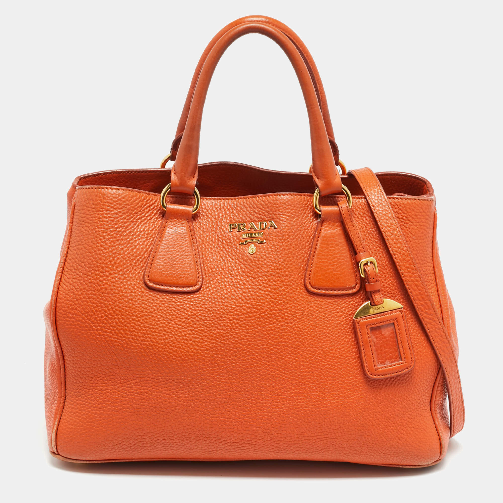مملوكة مسبقًا Prada Orange Vitello Daino Leather Open Tote