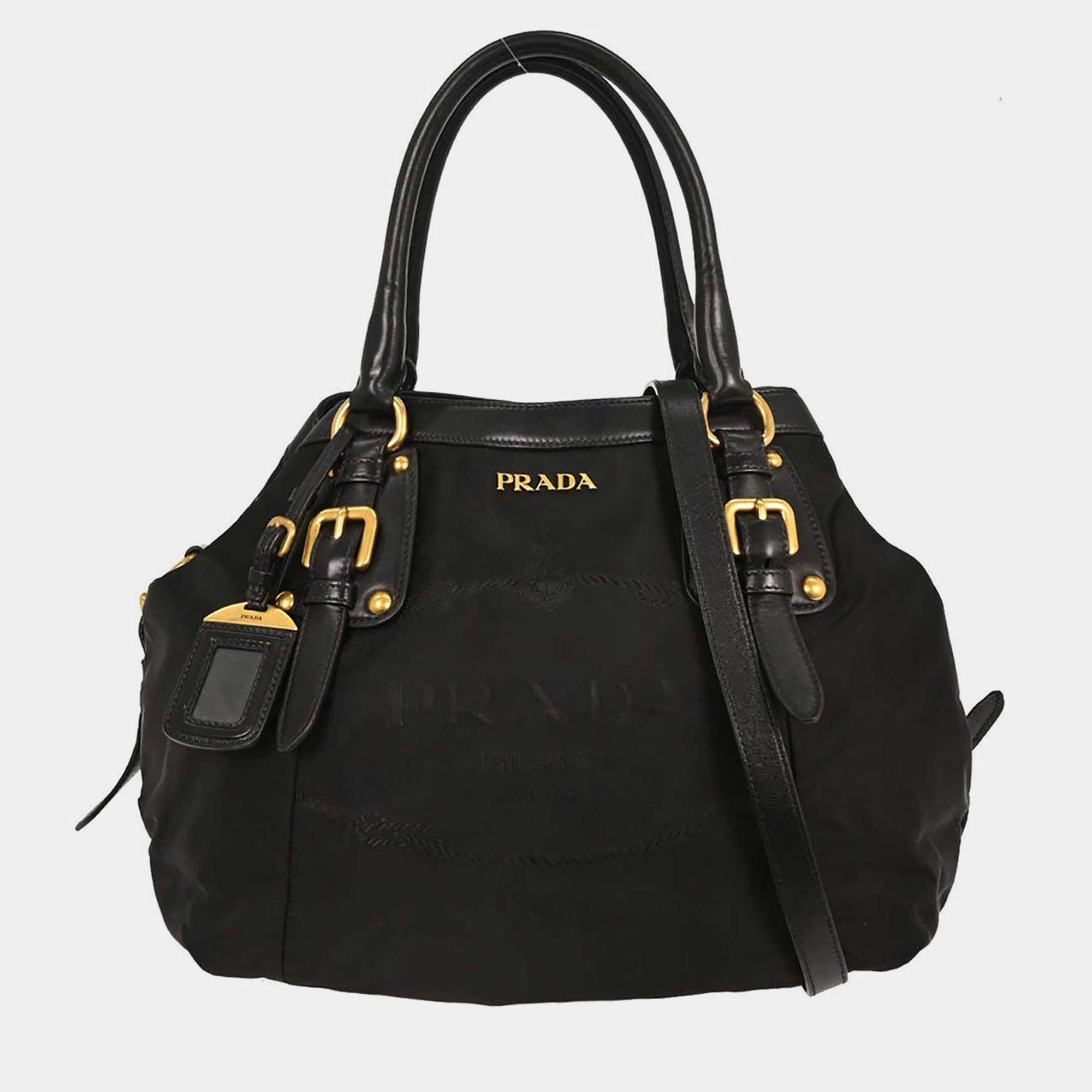 Pre Owned Prada Black Nylon 2way Tote Bag