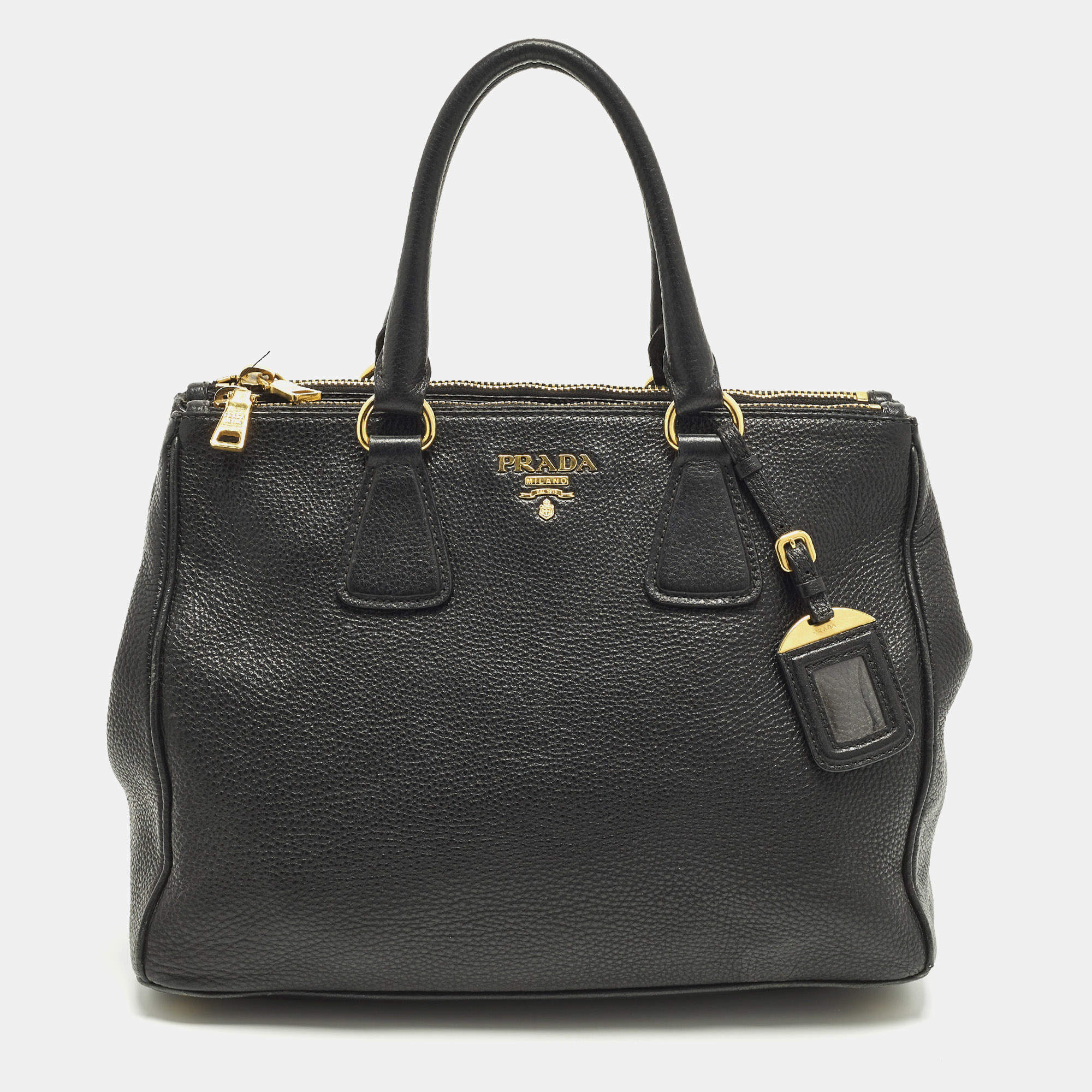 مملوكة مسبقًا Prada Double Zip Black Vitello Daino Leather Tote
