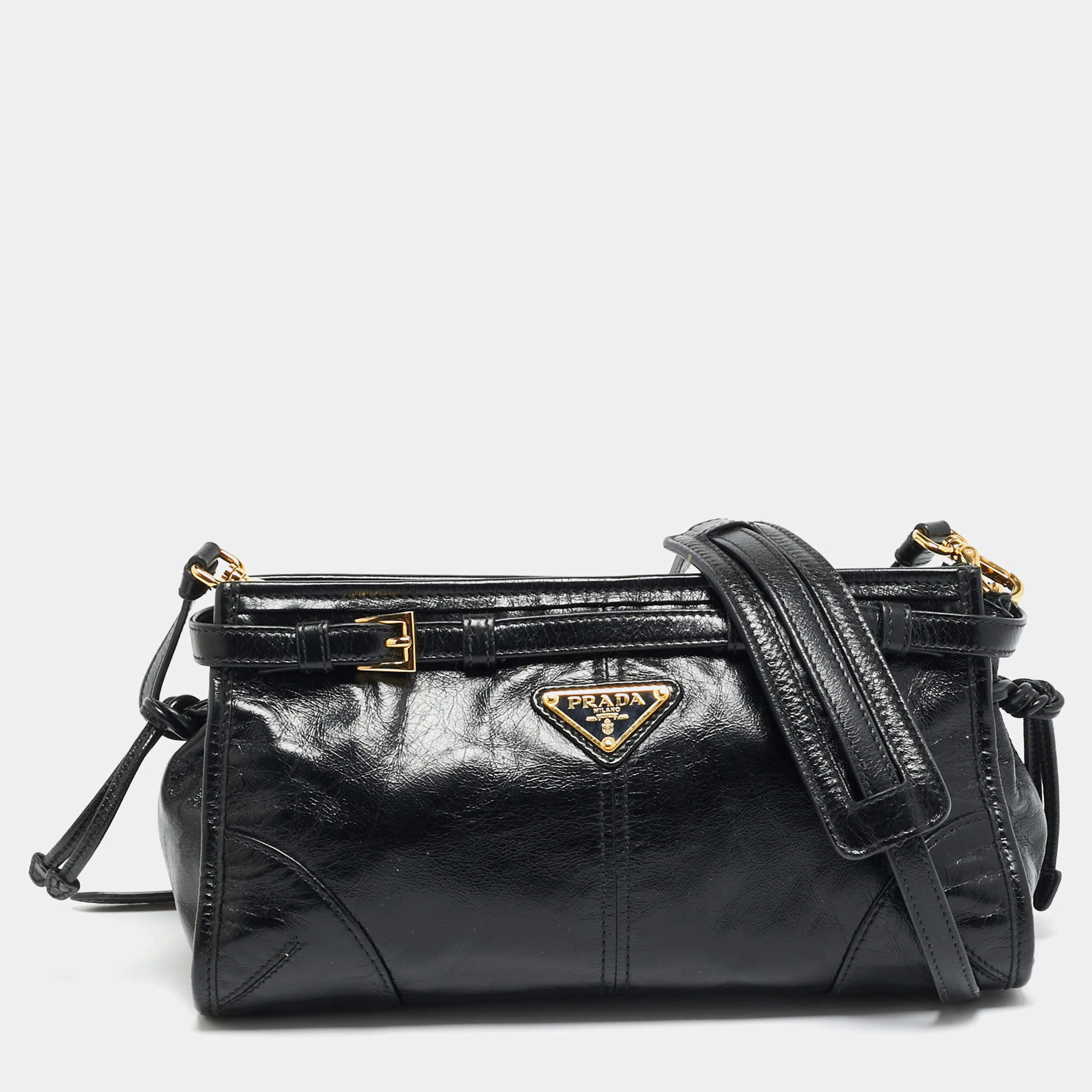 Pre Owned Prada Bonnie Black Leather Crossbody Bag