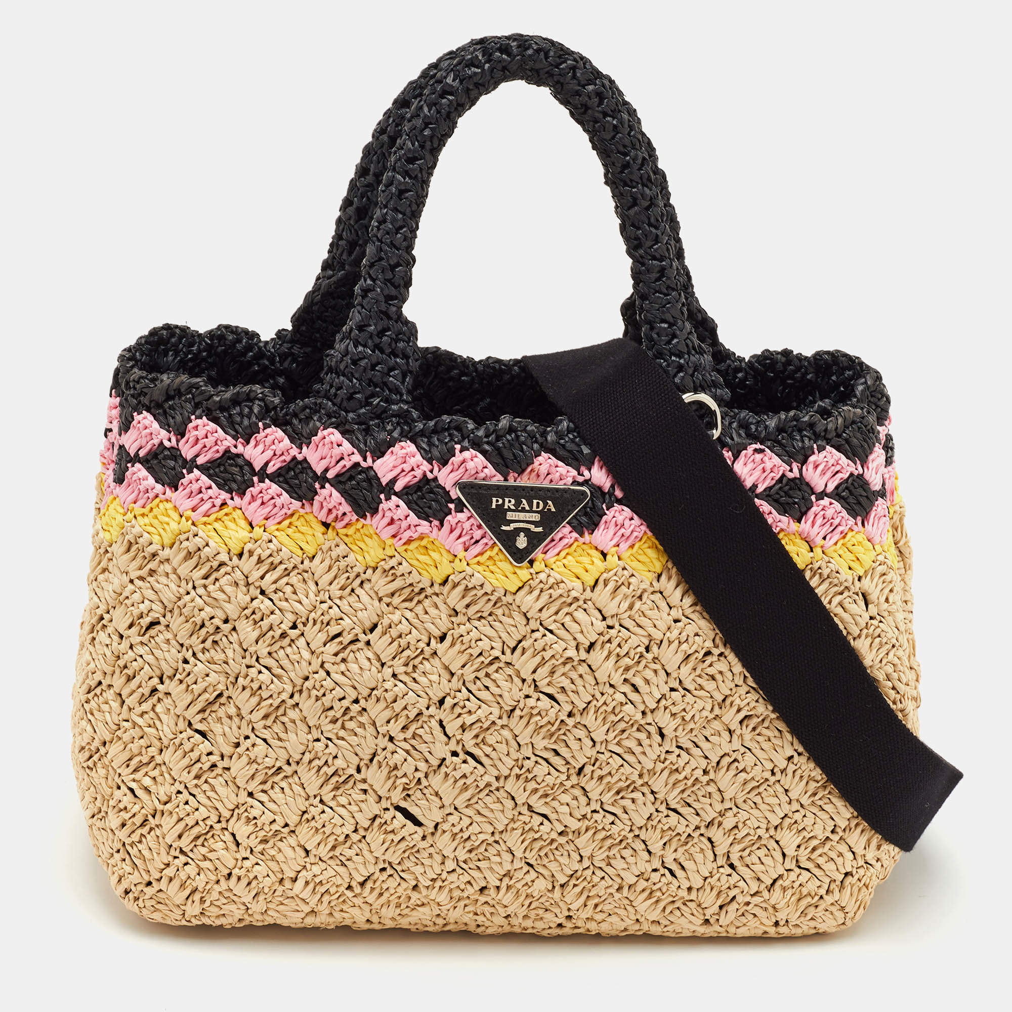 مملوكة مسبقًا Prada Canapa Tri Color Crochet Raffia Tote