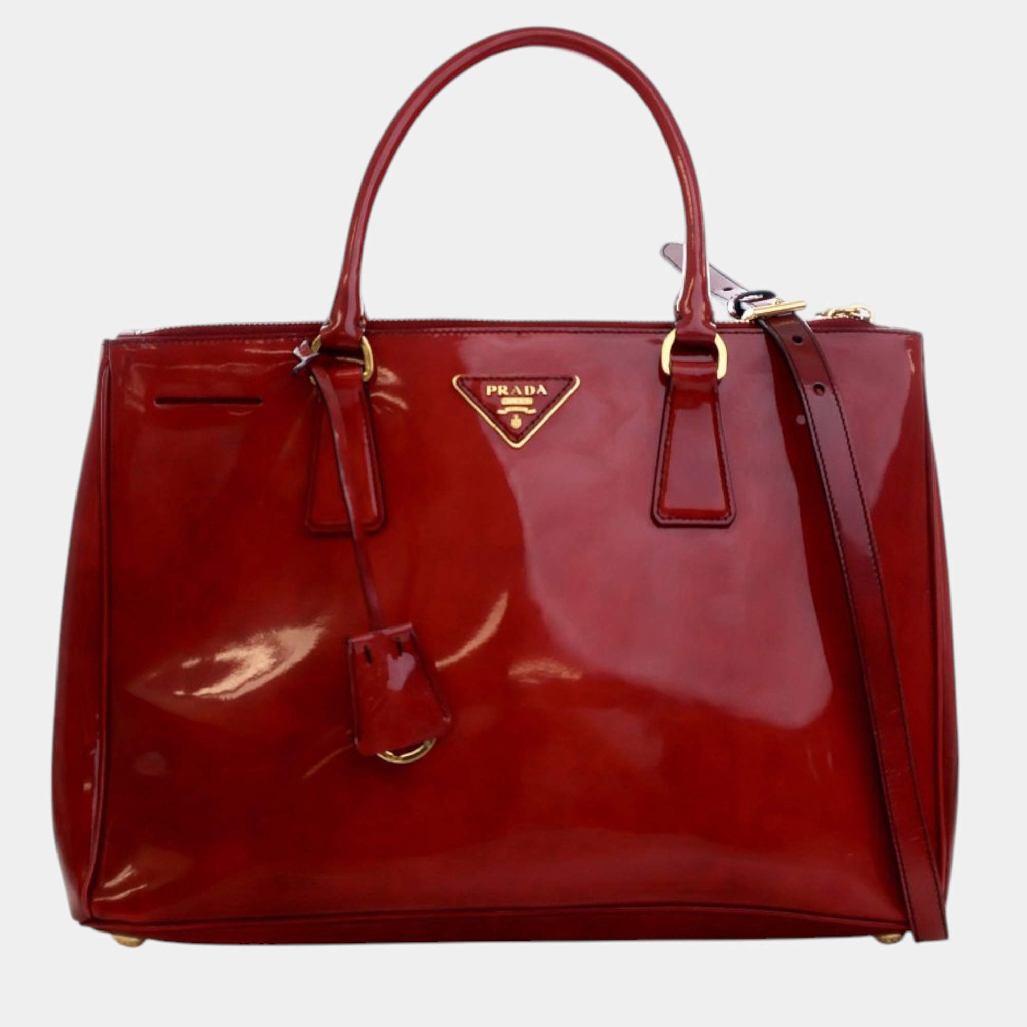 Pre Owned Prada Red Medium Spazzolato Galleria Double Zip Satchel
