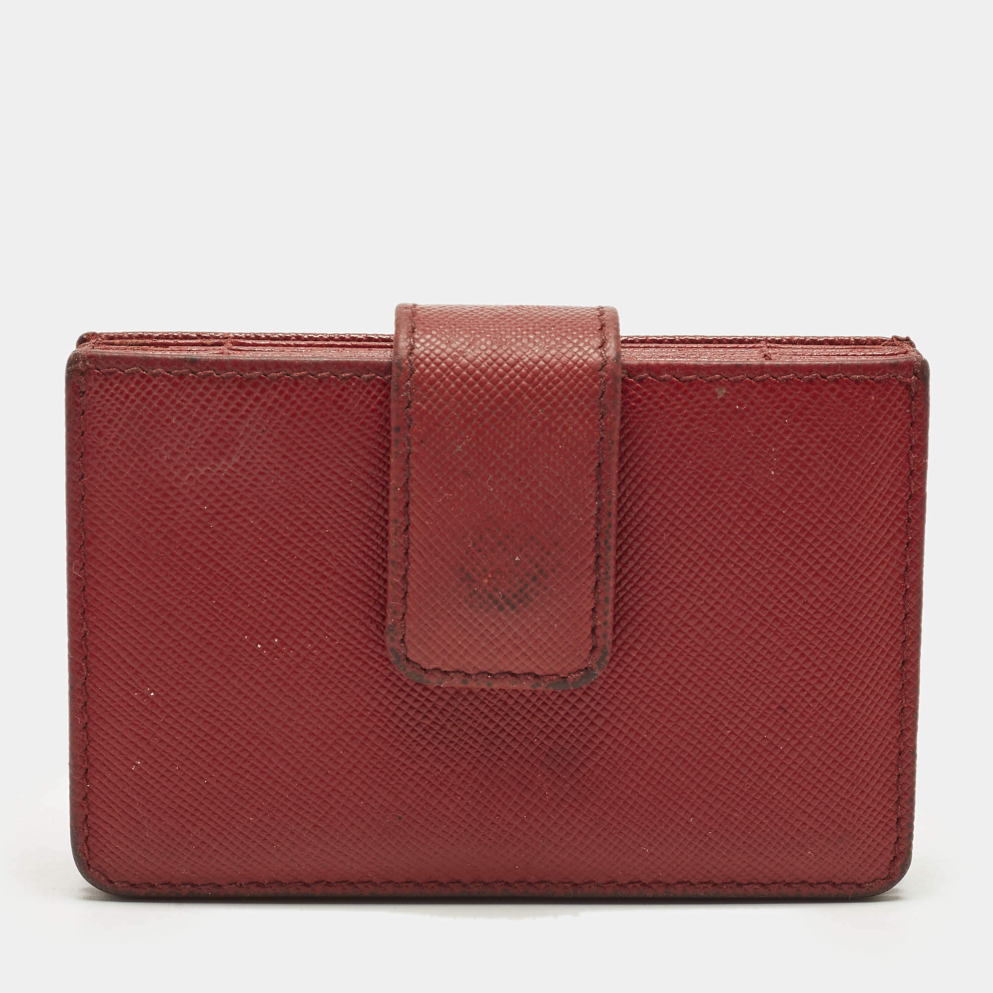 Pre Owned Prada Red Saffiano Leather Multi Card Holder