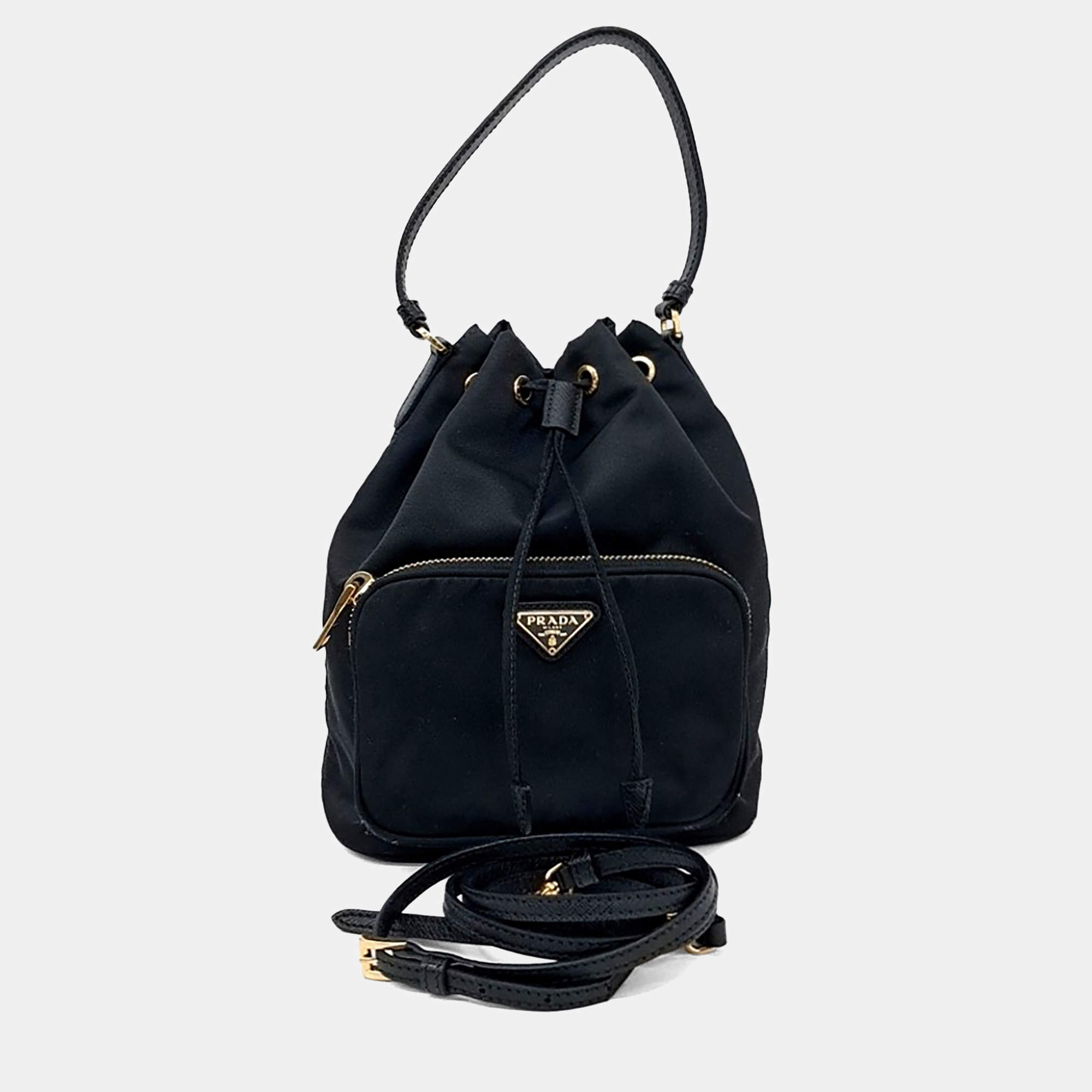 Pre Owned Prada Black Nylon Tesuto Bucket Tote and Crossbody Bag